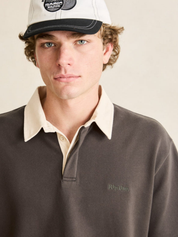 Rhythm KOA SS Rugby Polo Charcoal Grey White Collar Short Sleeve Polo Collared Shirt for Guys Summer Rugby Outfit Athens GA Georgia Kempt menswear Store NEar Me