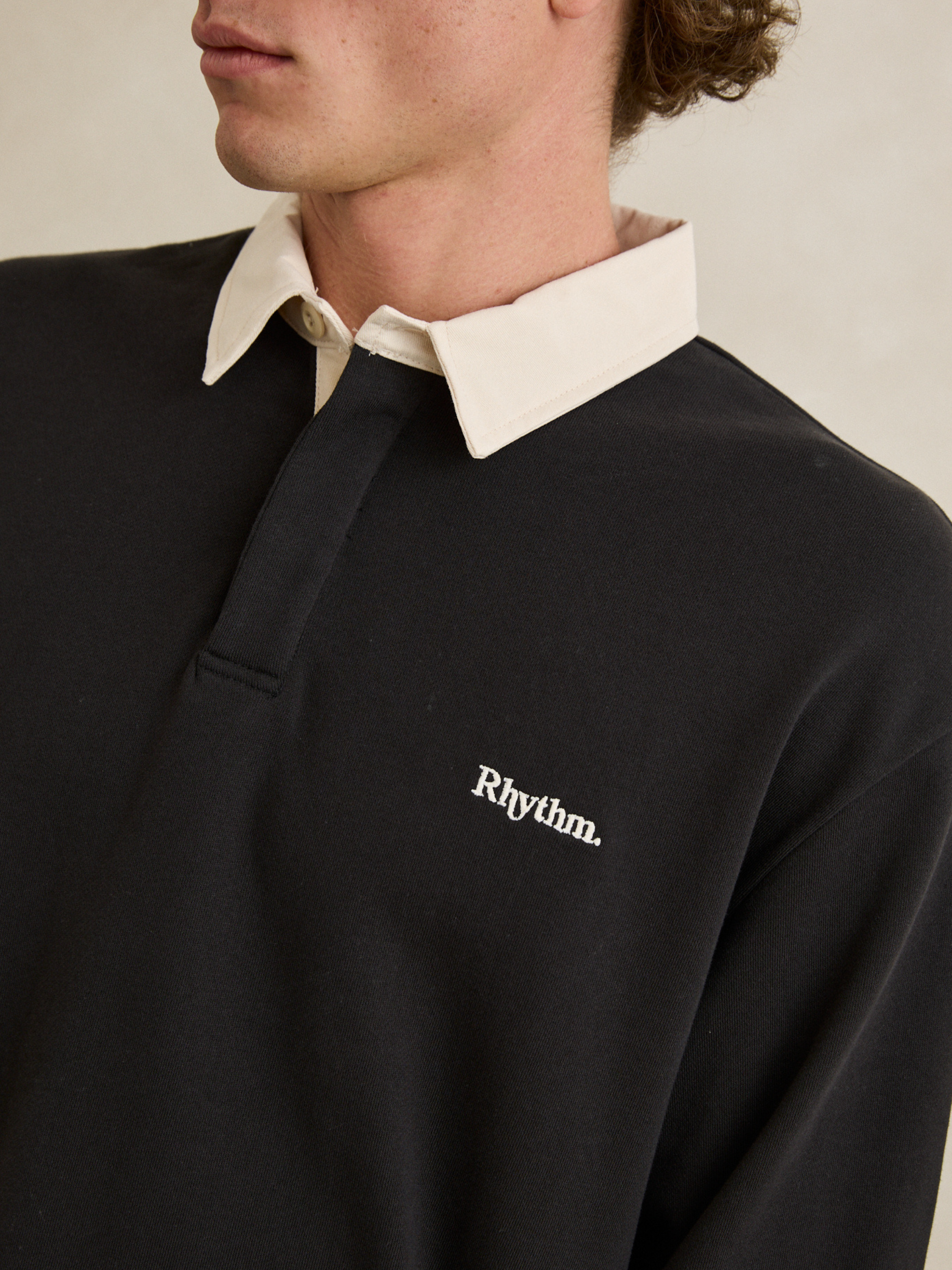 Rhythm Koa Rugby LS Polo - Black