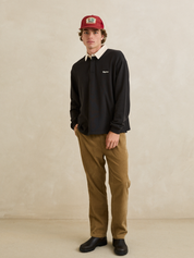 Rhythm Koa Rugby LS Polo - Black