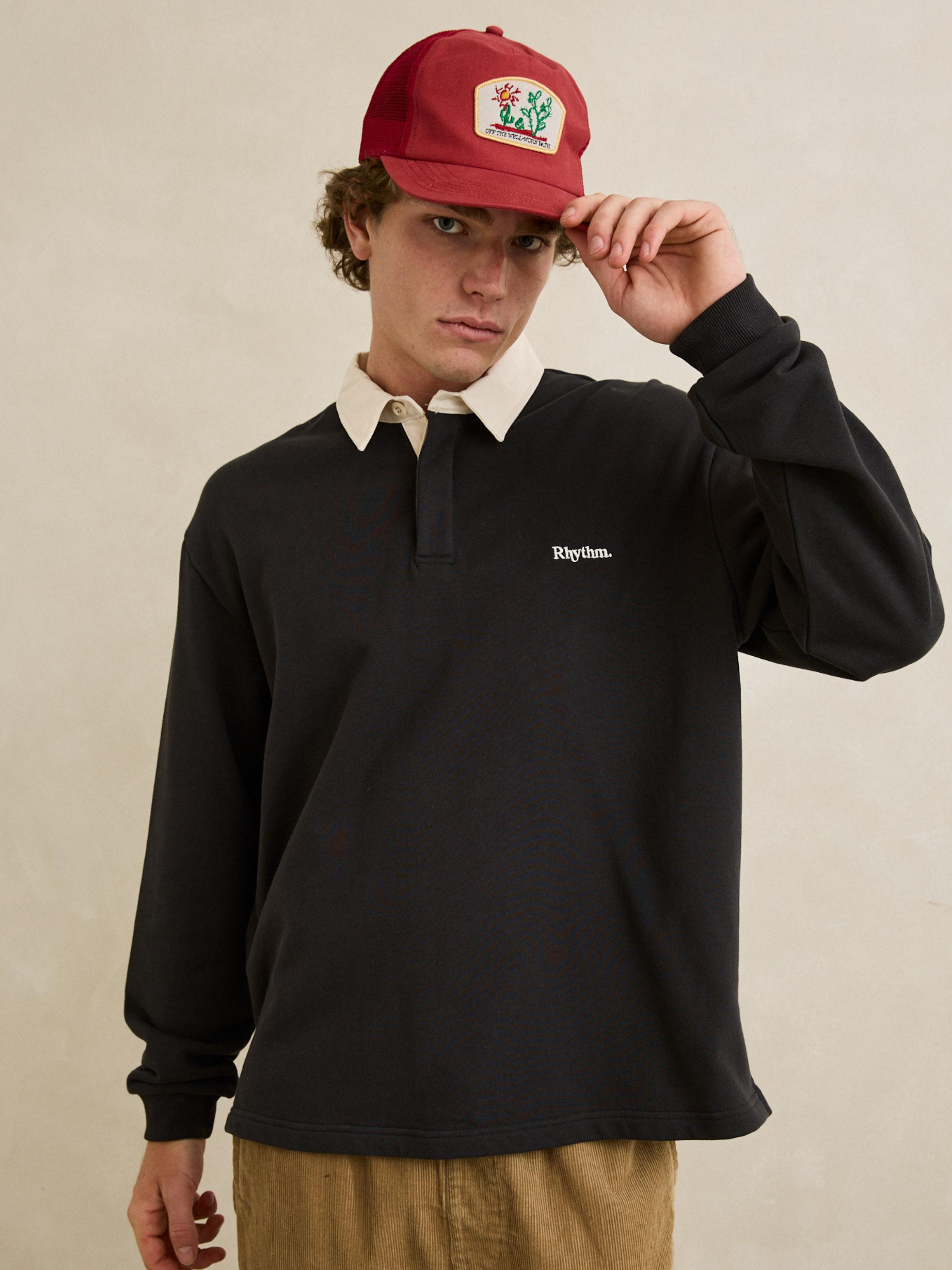 Rhythm Koa Rugby LS Polo - Black