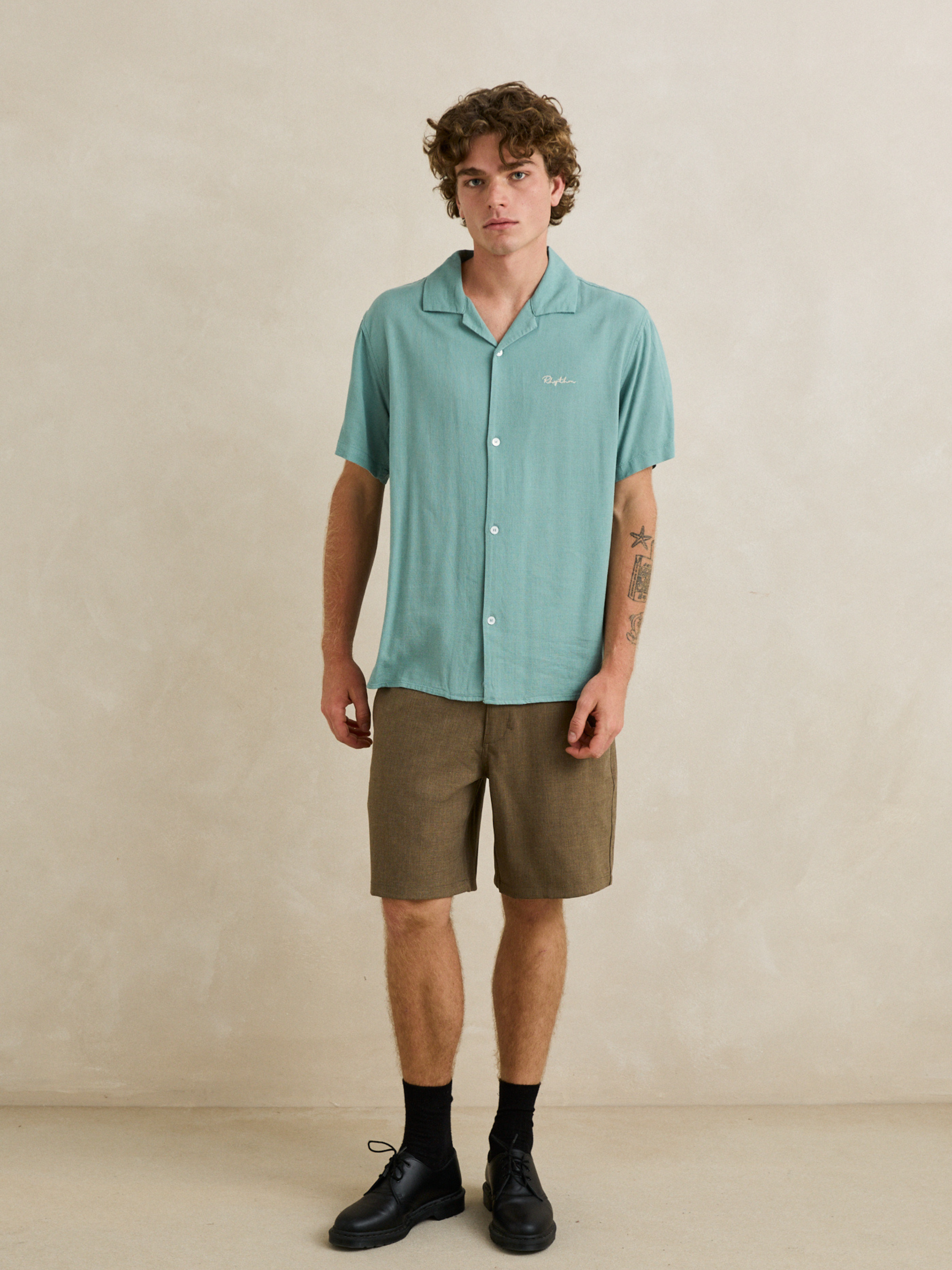 Rhythm Lucas SS Short Sleeve Shirt Seafoam Blue Collared Button Down Casual Mens Tops for Men Summer Shirts for Guys Athens GA Georgia Kempt Menswear Store Near Me