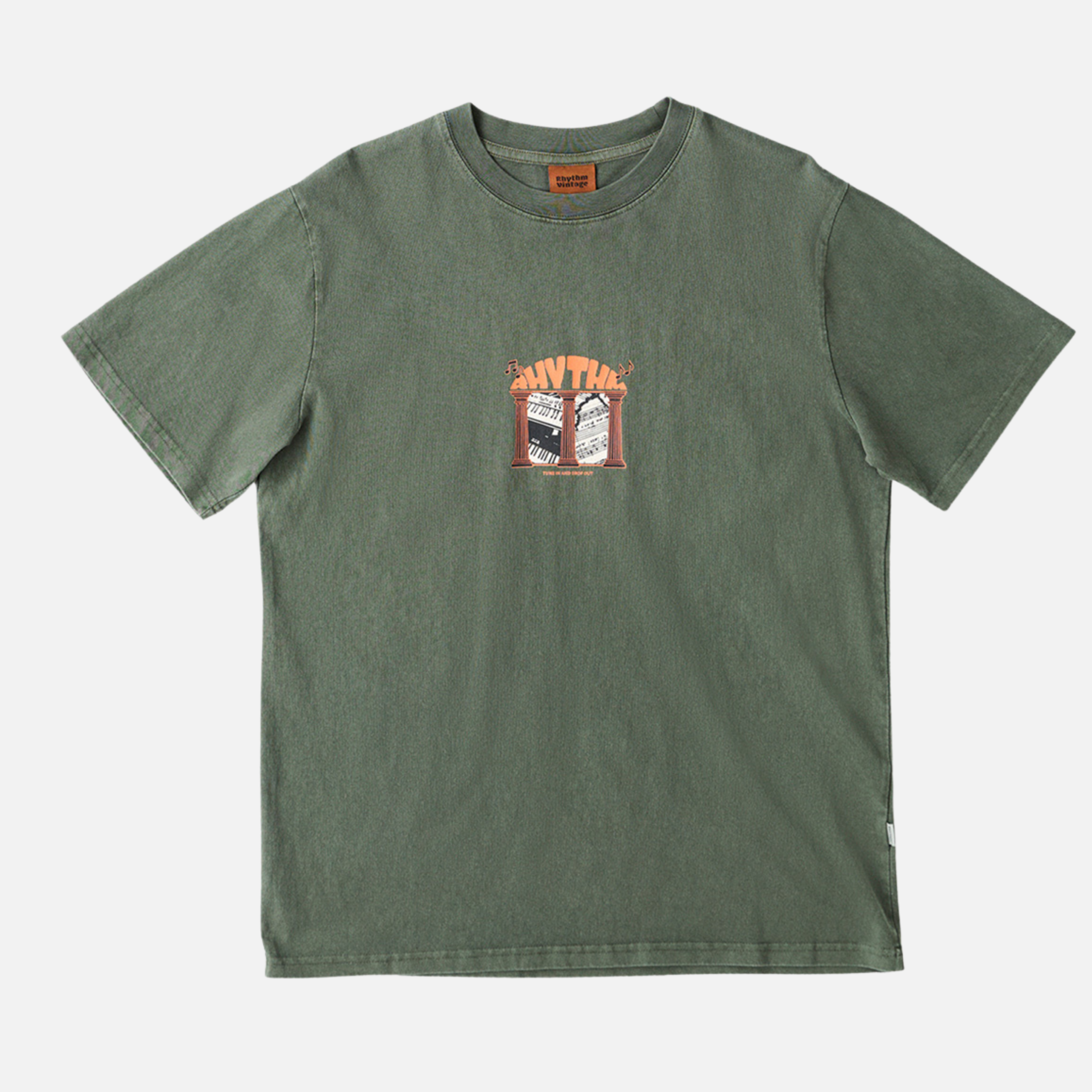Rhythm Portico Vintage Short Sleeve SS T-Shirt Forest Green Graphic Tee Front and Back Screen Printing Tee Athens GA Georgia Kempt Menswear Store Near Me