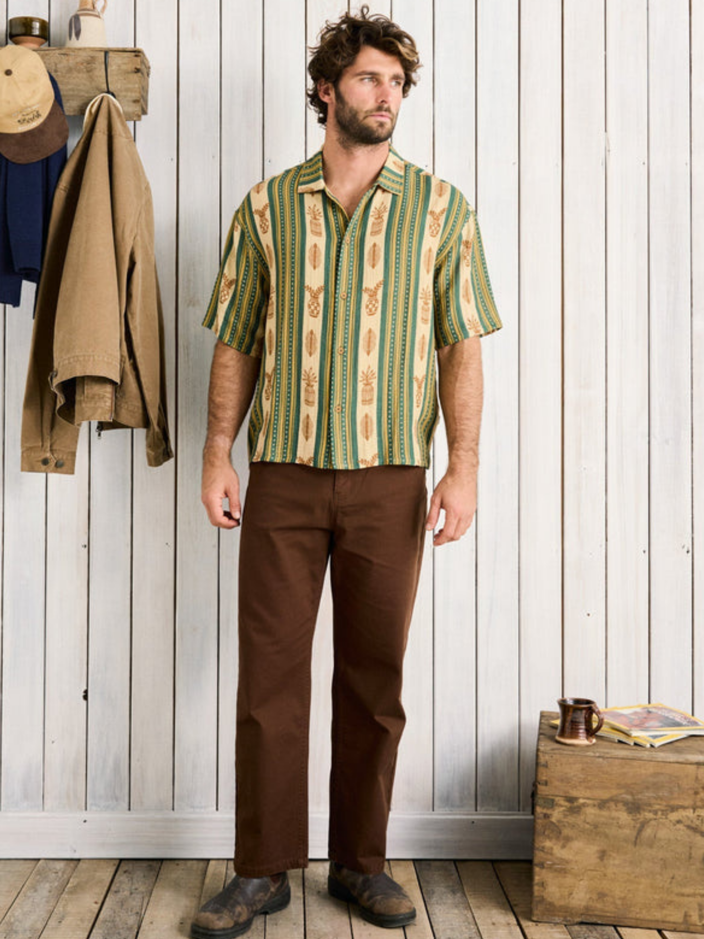Rhythm Propagate SS Short Sleeve Shirt Aloe Green Yellow Art Print Collared Button Up Summer Shirt for Guys Men’s Tops for Men Athens GA Georgia Kempt Menswear Store Near Me