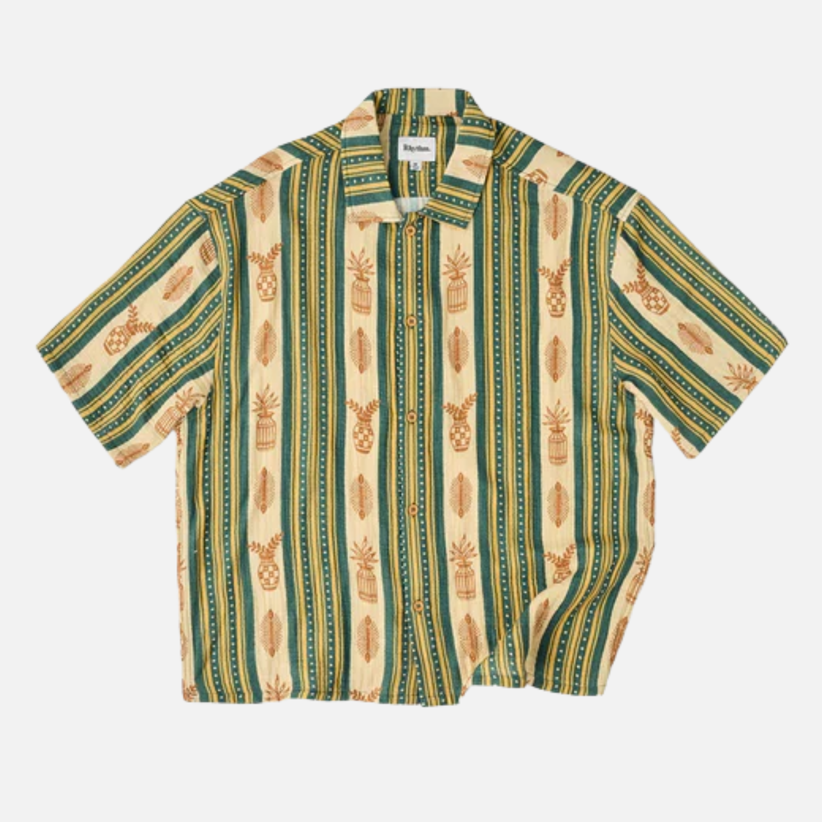 Rhythm Propagate SS Short Sleeve Shirt Aloe Green Yellow Art Print Collared Button Up Summer Shirt for Guys Men’s Tops for Men Athens GA Georgia Kempt Menswear Store Near Me