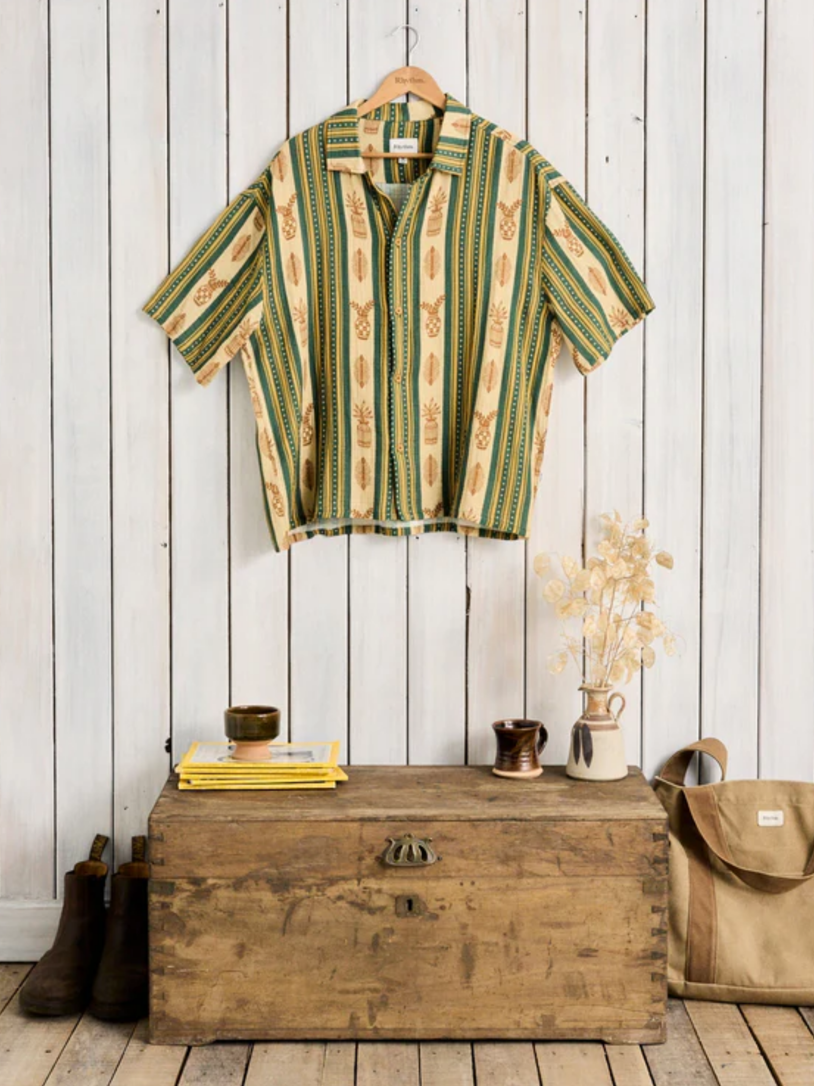 Rhythm Propagate SS Short Sleeve Shirt Aloe Green Yellow Art Print Collared Button Up Summer Shirt for Guys Men’s Tops for Men Athens GA Georgia Kempt Menswear Store Near Me