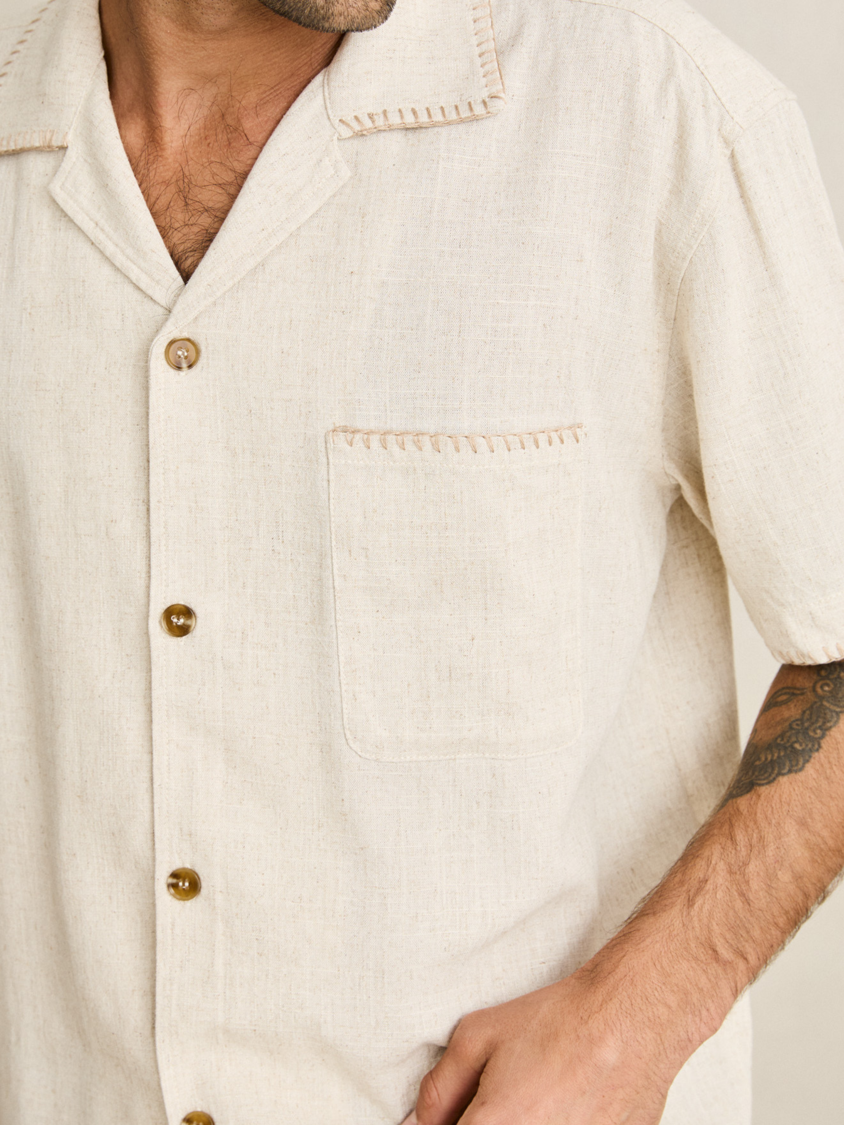 Rhythm Relaxed Whip Stitch Shirt - Natural