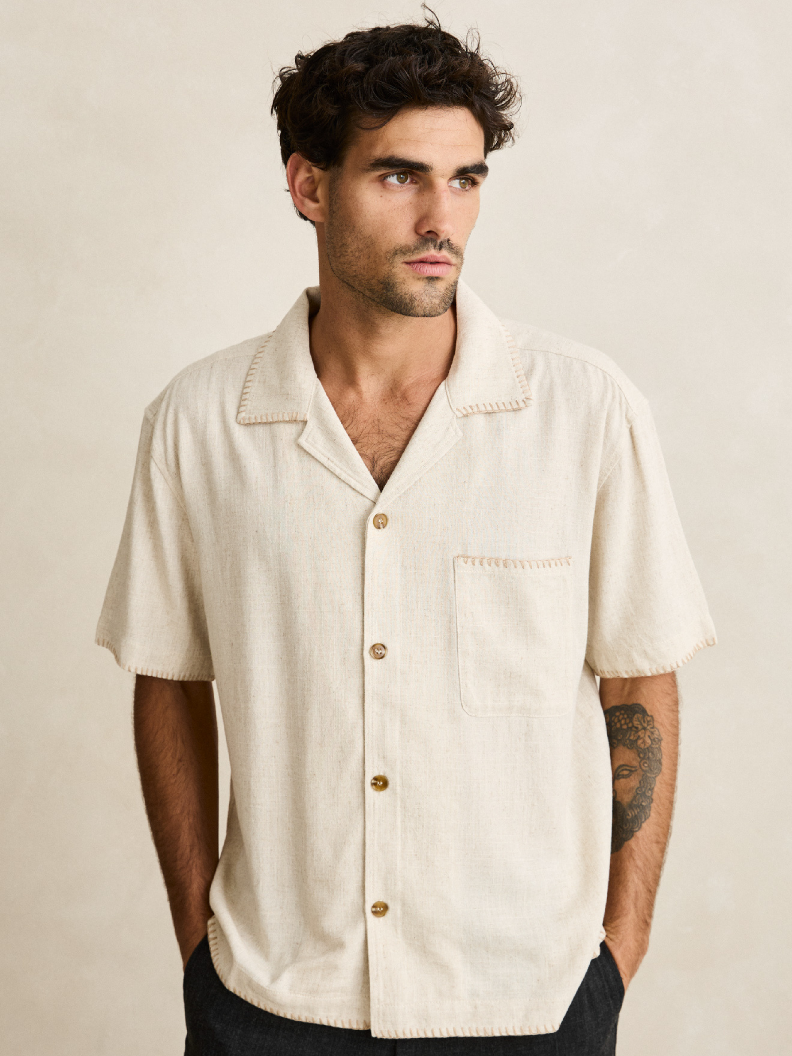 Rhythm Relaxed Whip Stitch Shirt - Natural