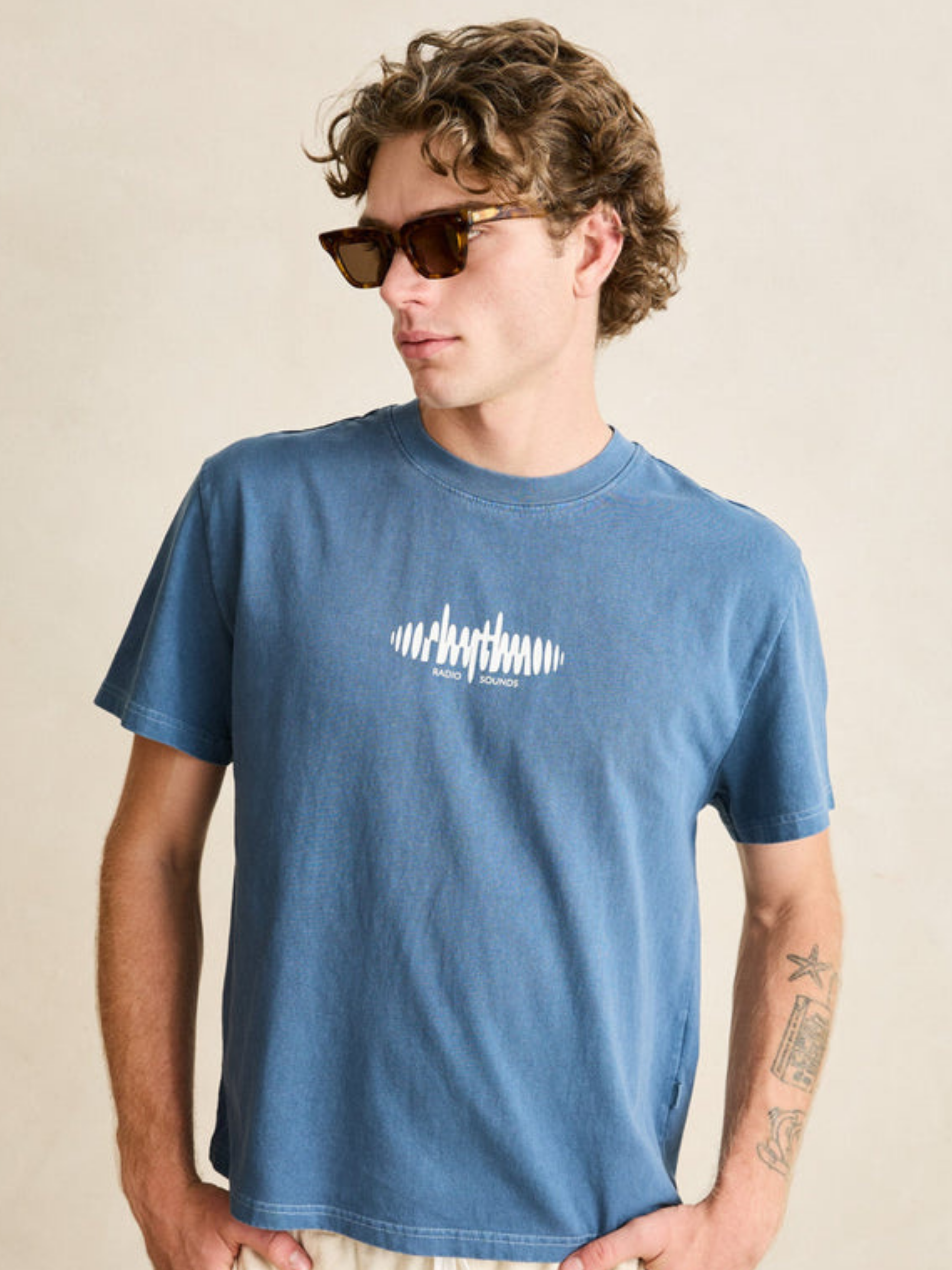 Rhythm Sounds Contrast Band T-Shirt - Blue