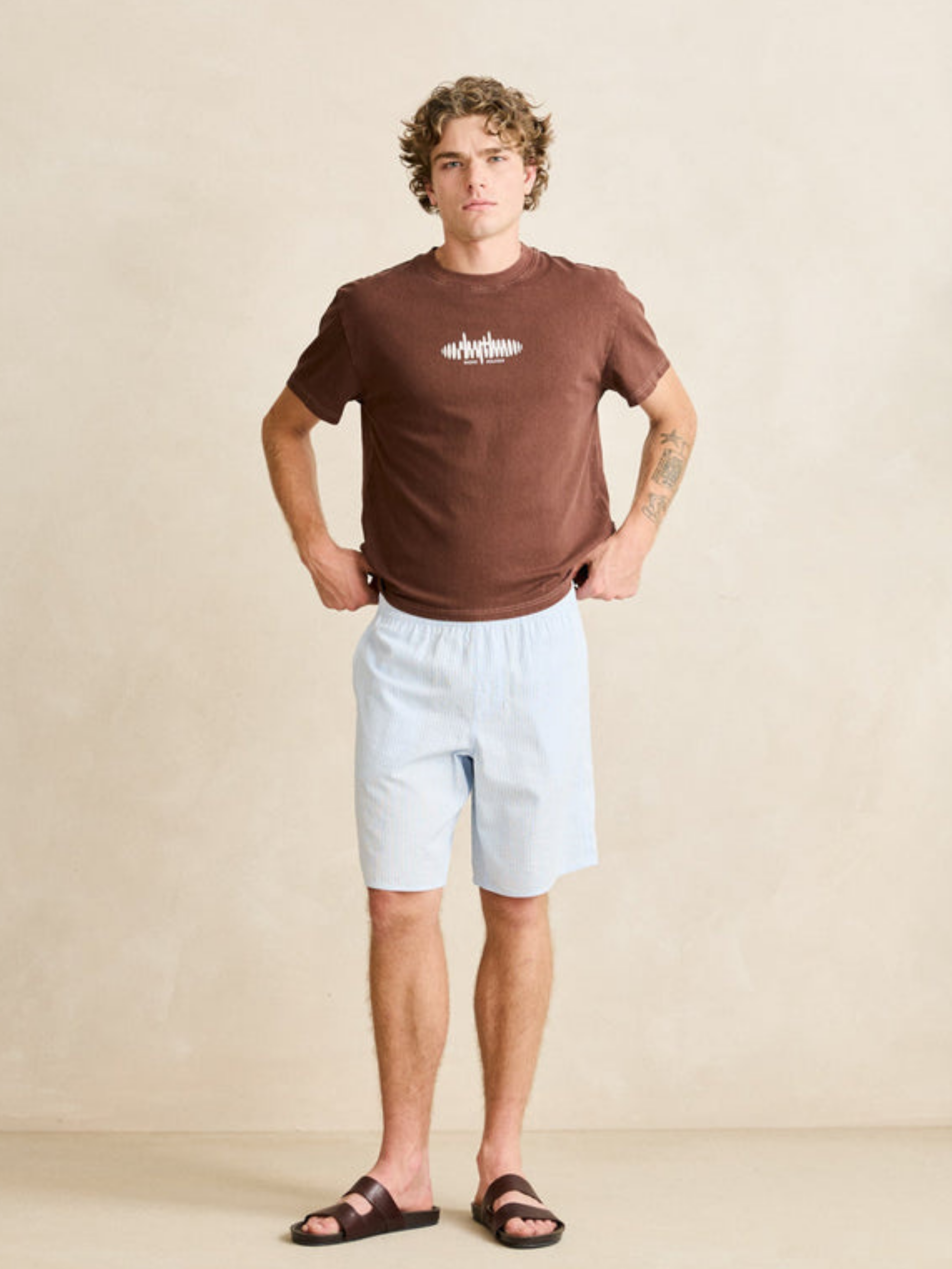 Rhythm Sounds Contrast Band T-Shirt - Chocolate