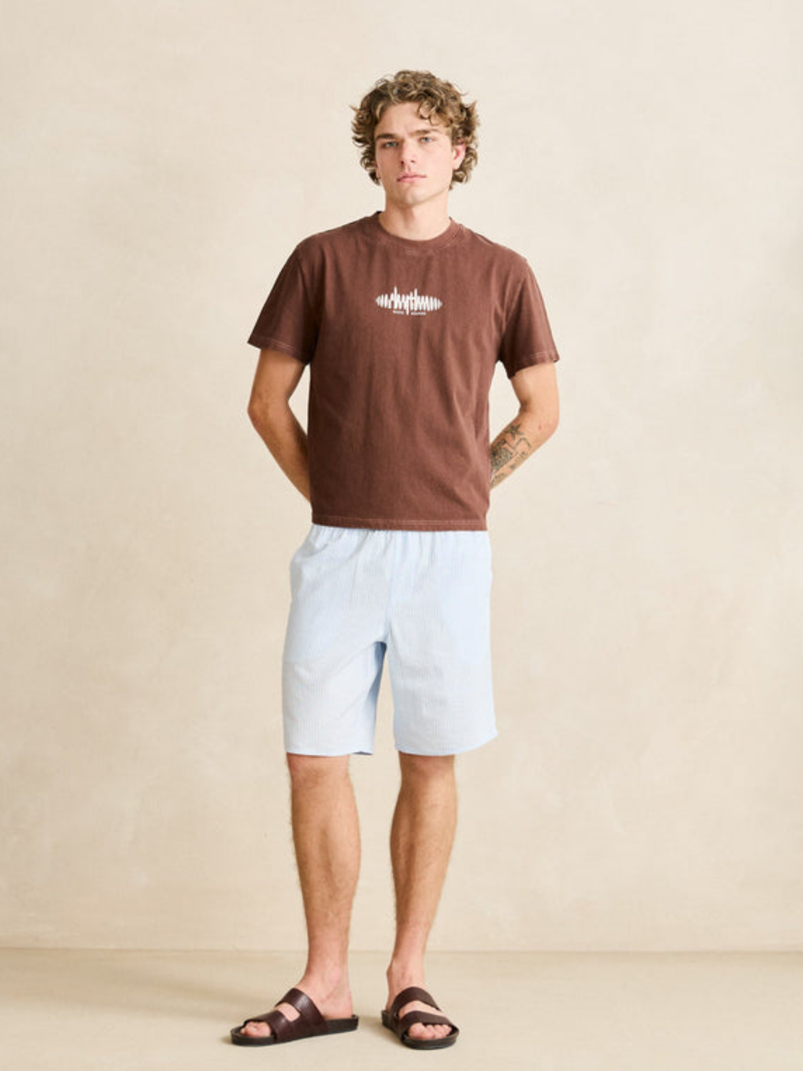 Rhythm Sounds Contrast Band T-Shirt - Chocolate