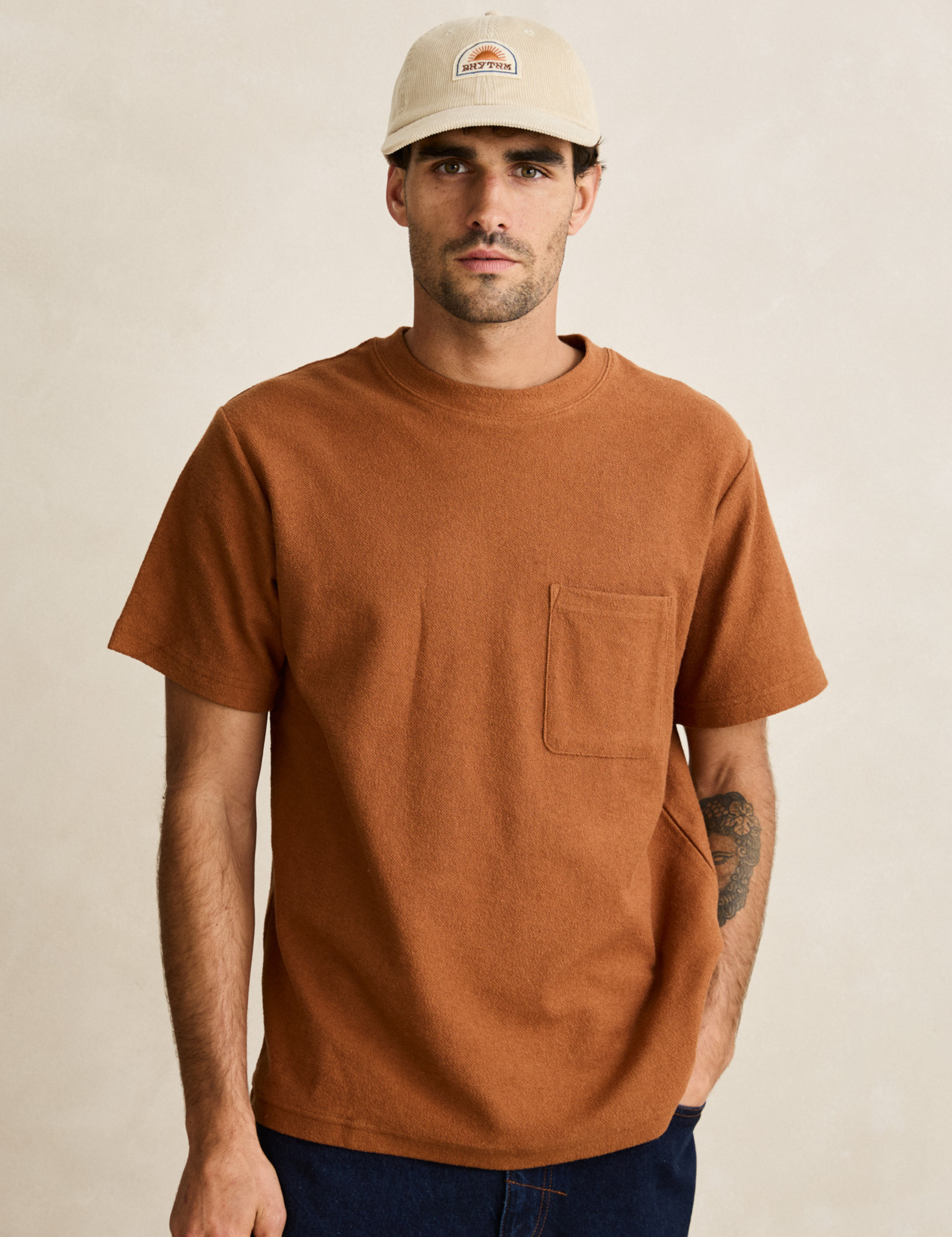 Rhythm Terry SS Short Sleeve T-Shirt Tee Shirt Tobacco Orange Rust  Terrycloth Front Pocket Men’s Summer Tops for Guys Athens GA Georgia Kempt Menswear Store Near Me