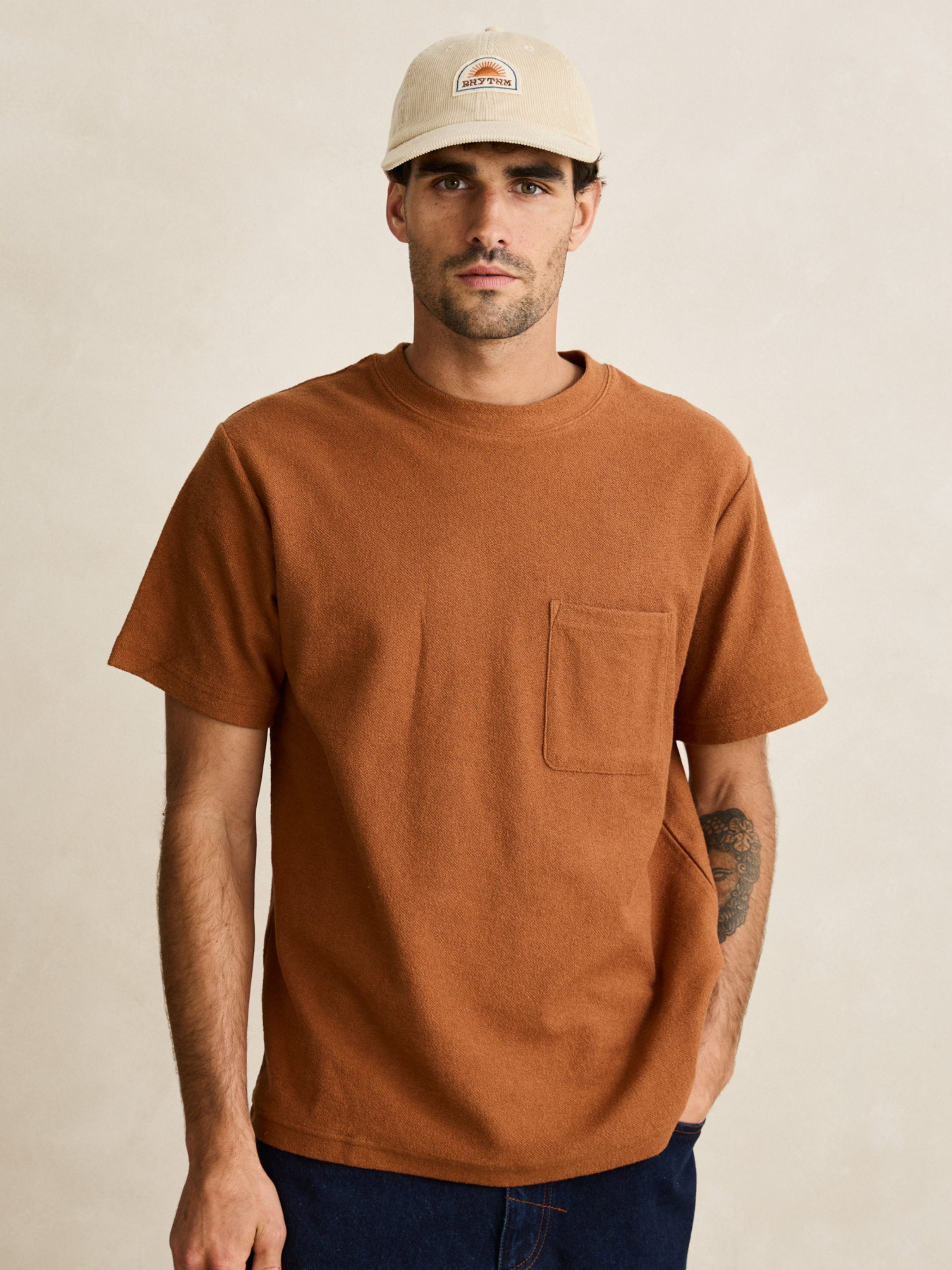 Rhythm Terry SS Short Sleeve T-Shirt Tee Shirt Tobacco Orange Rust  Terrycloth Front Pocket Men’s Summer Tops for Guys Athens GA Georgia Kempt Menswear Store Near Me