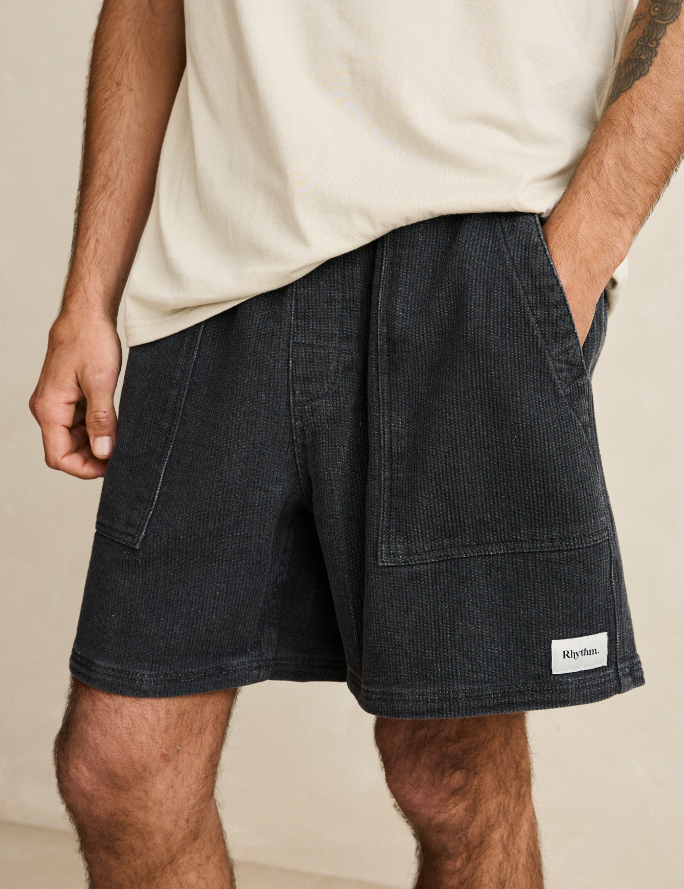 Rhythm Textured Wale Jam Short Washed Dark Indigo Elastic Waist Drawstring Men’s Bottoms Summer Shorts for Guys Athens GA Georgia Kempt Menswear Store Near Me