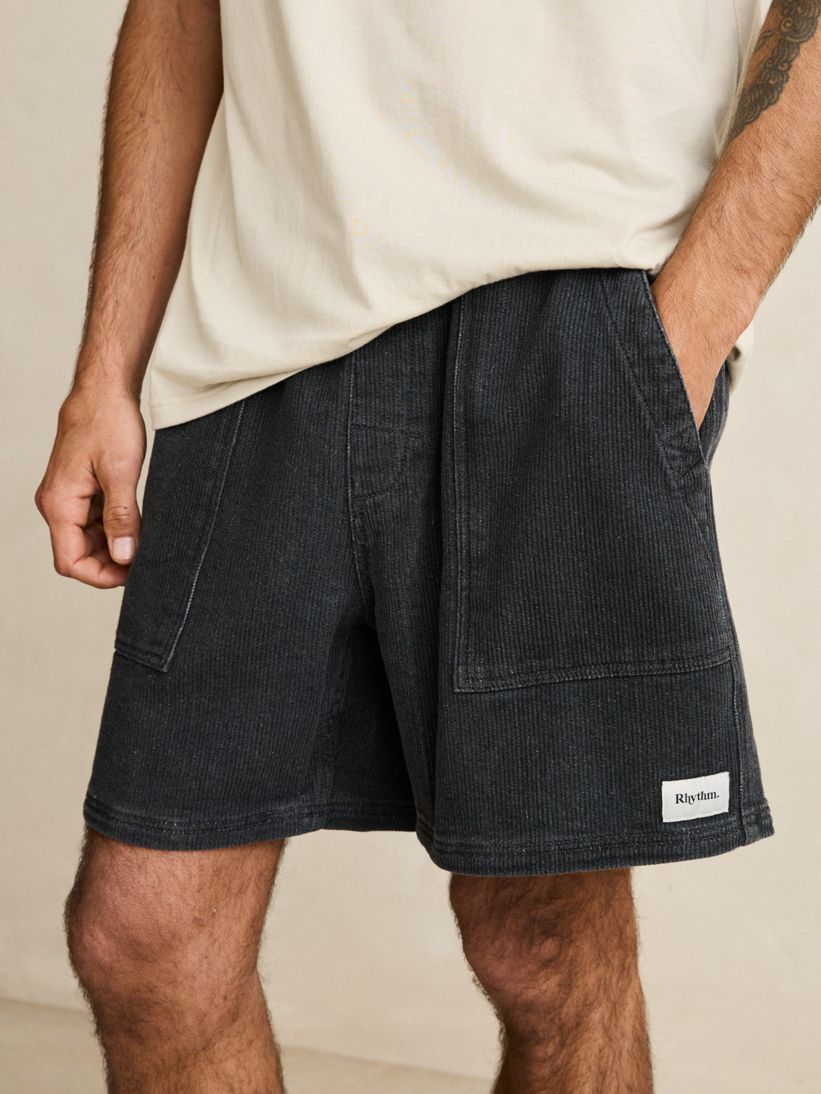 Rhythm Textured Wale Jam Short Washed Dark Indigo Elastic Waist Drawstring Men’s Bottoms Summer Shorts for Guys Athens GA Georgia Kempt Menswear Store Near Me
