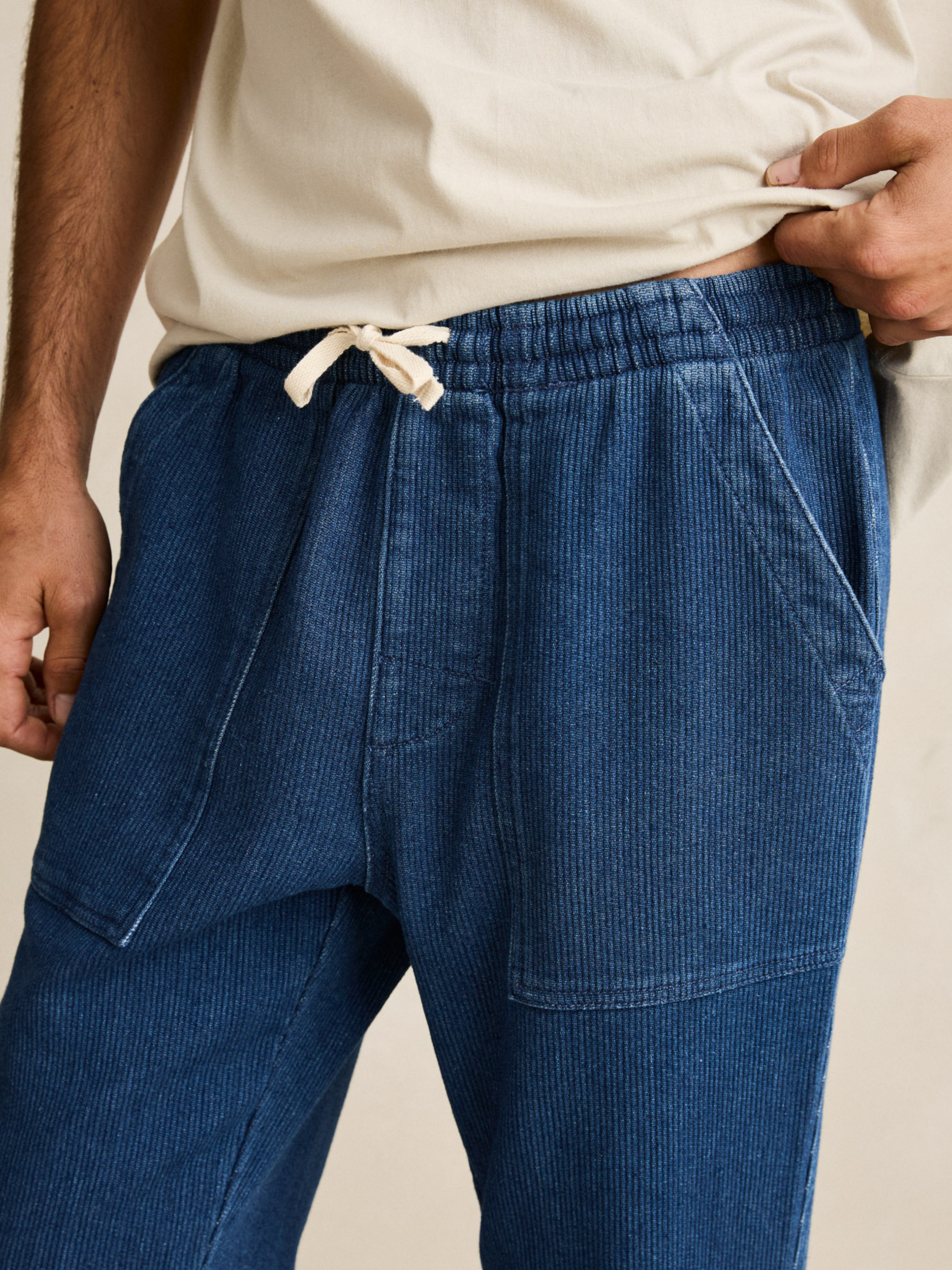 Rhythm Textured Wale Jam Pant Washed Indigo Blue Elastic Waist Drawstring Men’s Bottoms Summer Pants for Guys Athens GA Georgia Kempt Menswear Store Near Me