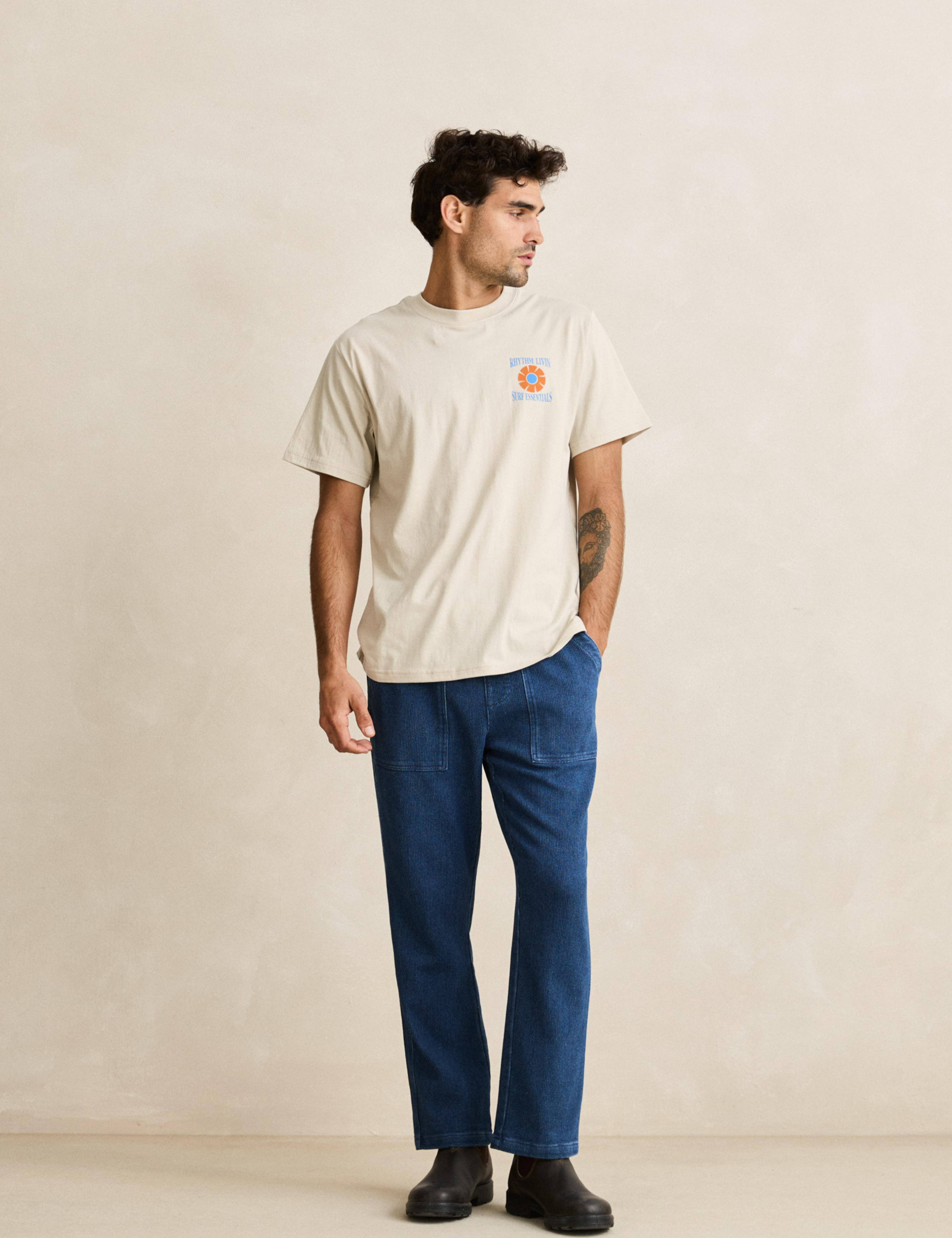 Rhythm Textured Wale Jam Pant Washed Indigo Blue Elastic Waist Drawstring Men’s Bottoms Summer Pants for Guys Athens GA Georgia Kempt Menswear Store Near Me