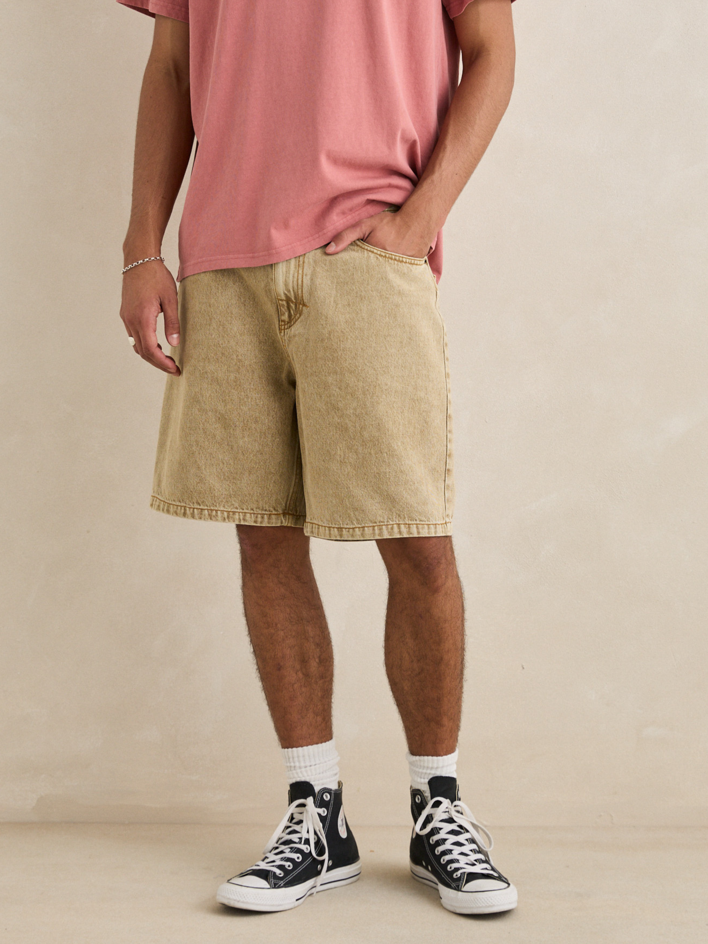 Rhythm Toby Denim Short Jean Shorts Long Jorts for Men Sand Brown Taupe Men’s Summer Bottoms Vacation Short for Guys Athens GA Georgia Kempt Menswear Store Near Me