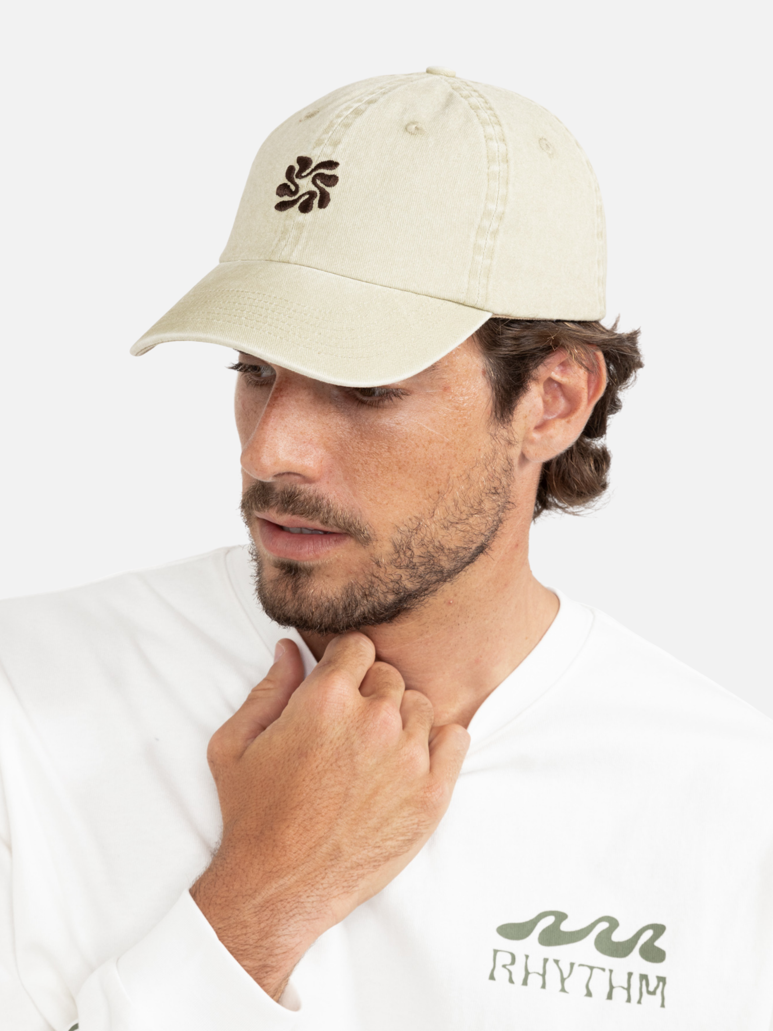 Rhythm Traction Cap Natural Cream White Brown Embroidery Canvas Cotton Unstructured Men’s Cap for Men Athens GA Georgia Kempt Menswear Store Near Me