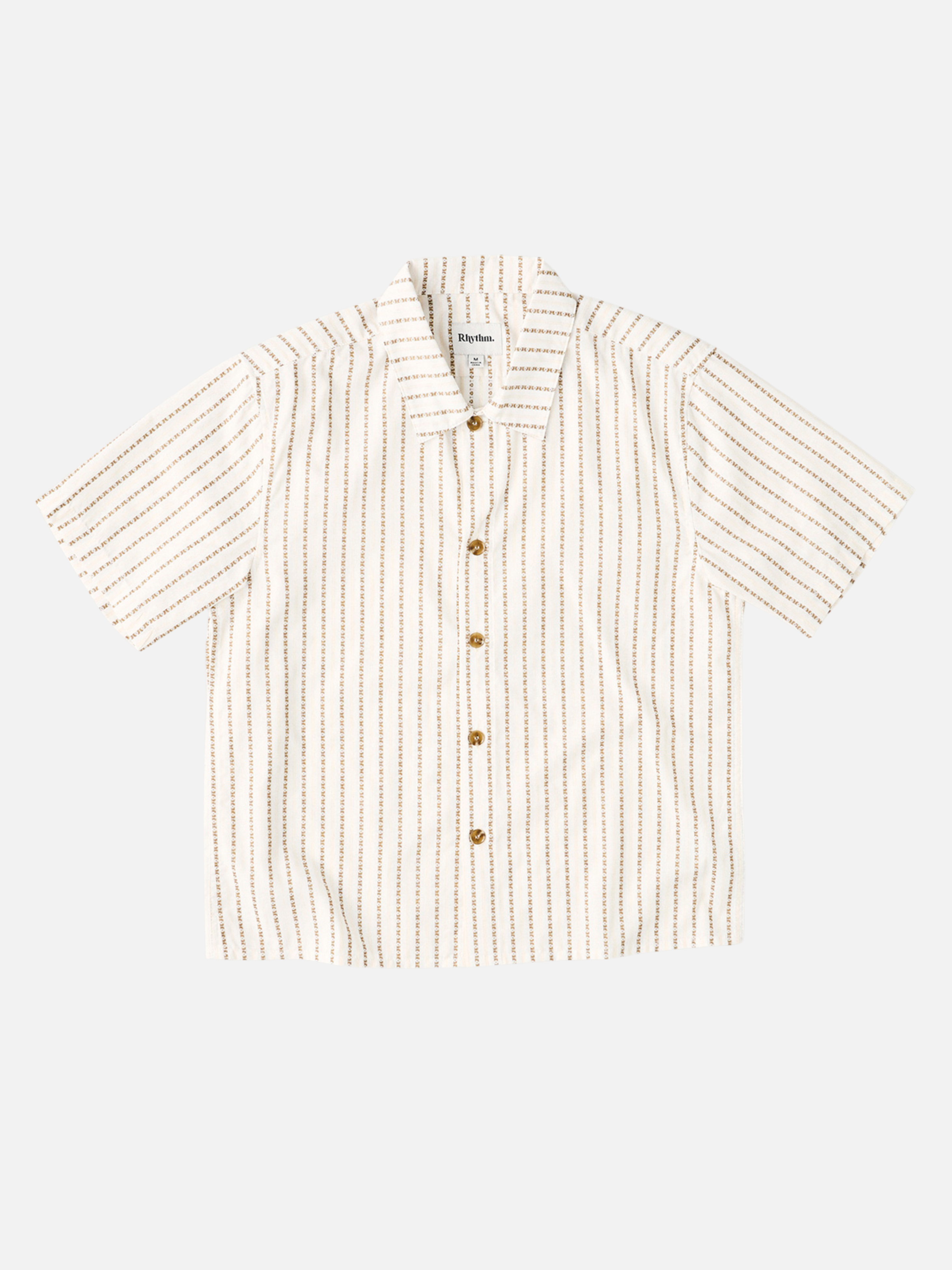 Rhythm Vacation Stripe Crop SS Shirt Multi Cropped Mens Boxy Shirt White Tan Brown Athens GA Kempt Clothing Store Mens