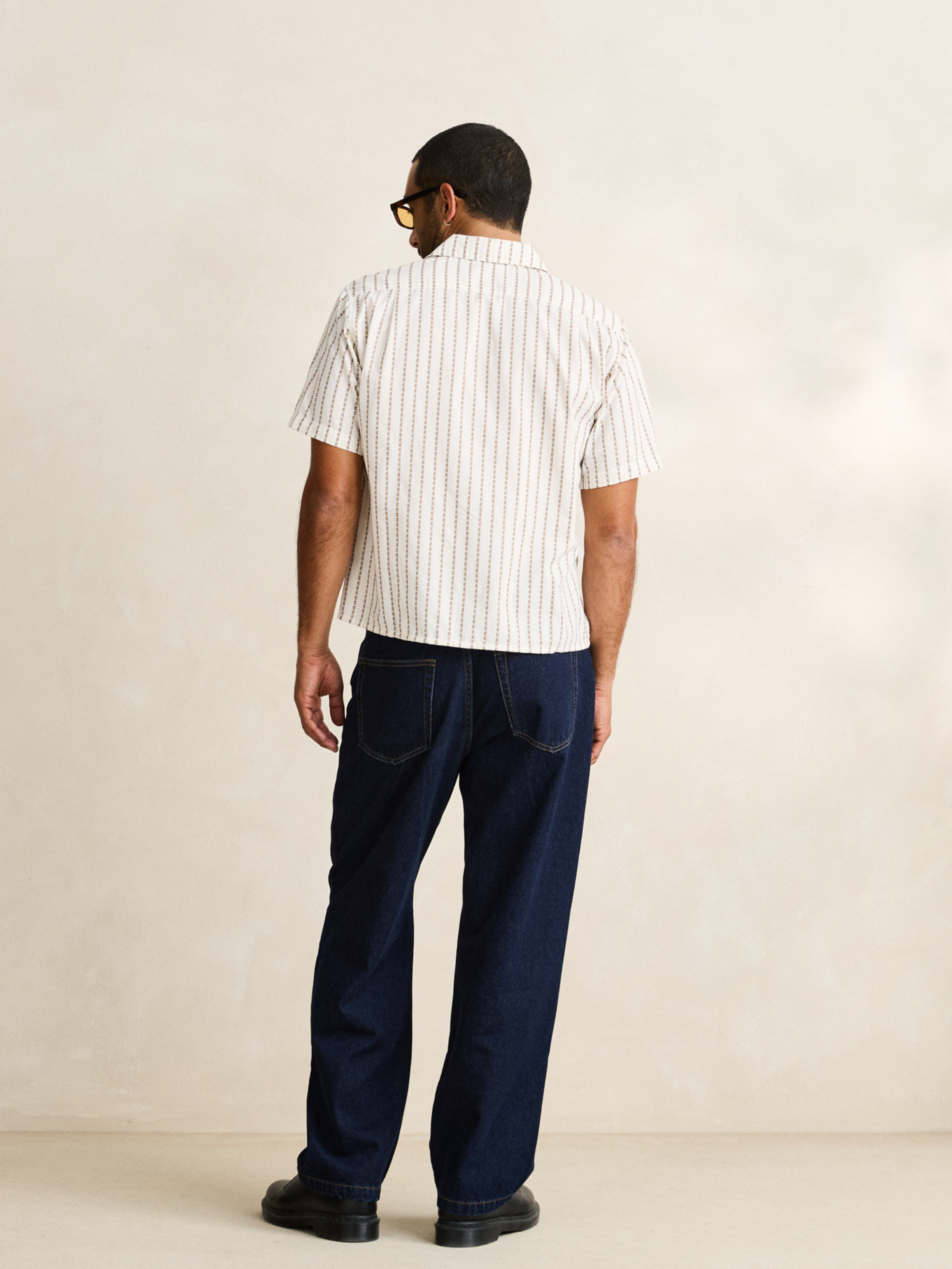 Rhythm Vacation Stripe Crop SS Shirt Multi Cropped Mens Boxy Shirt White Tan Brown Athens GA Kempt Clothing Store Mens