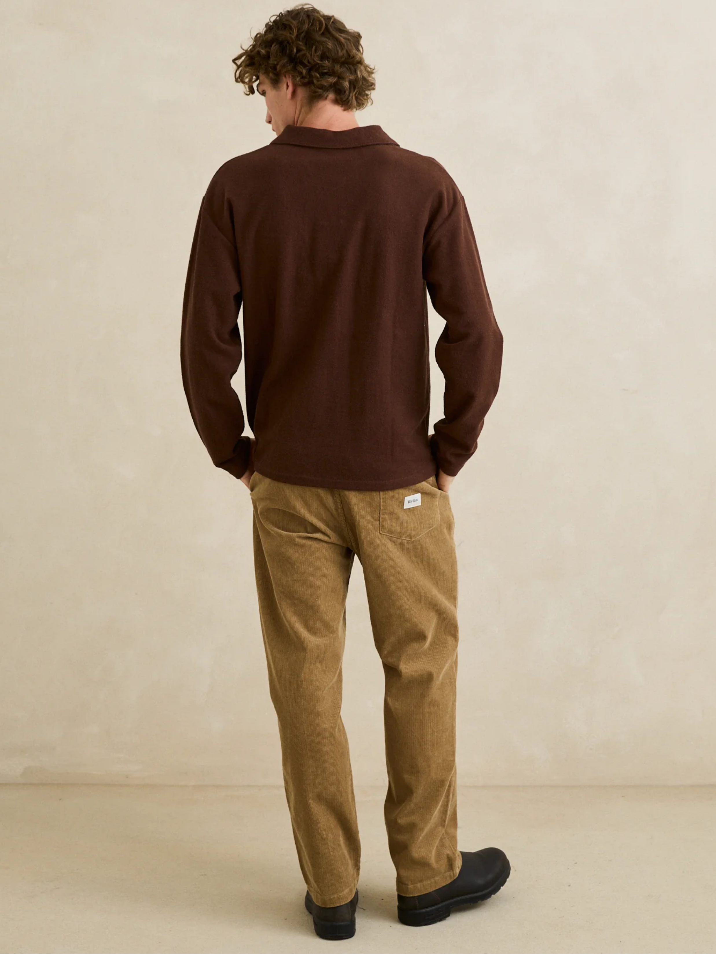 Rhythm Vintage Terry LS Polo - Chocolate