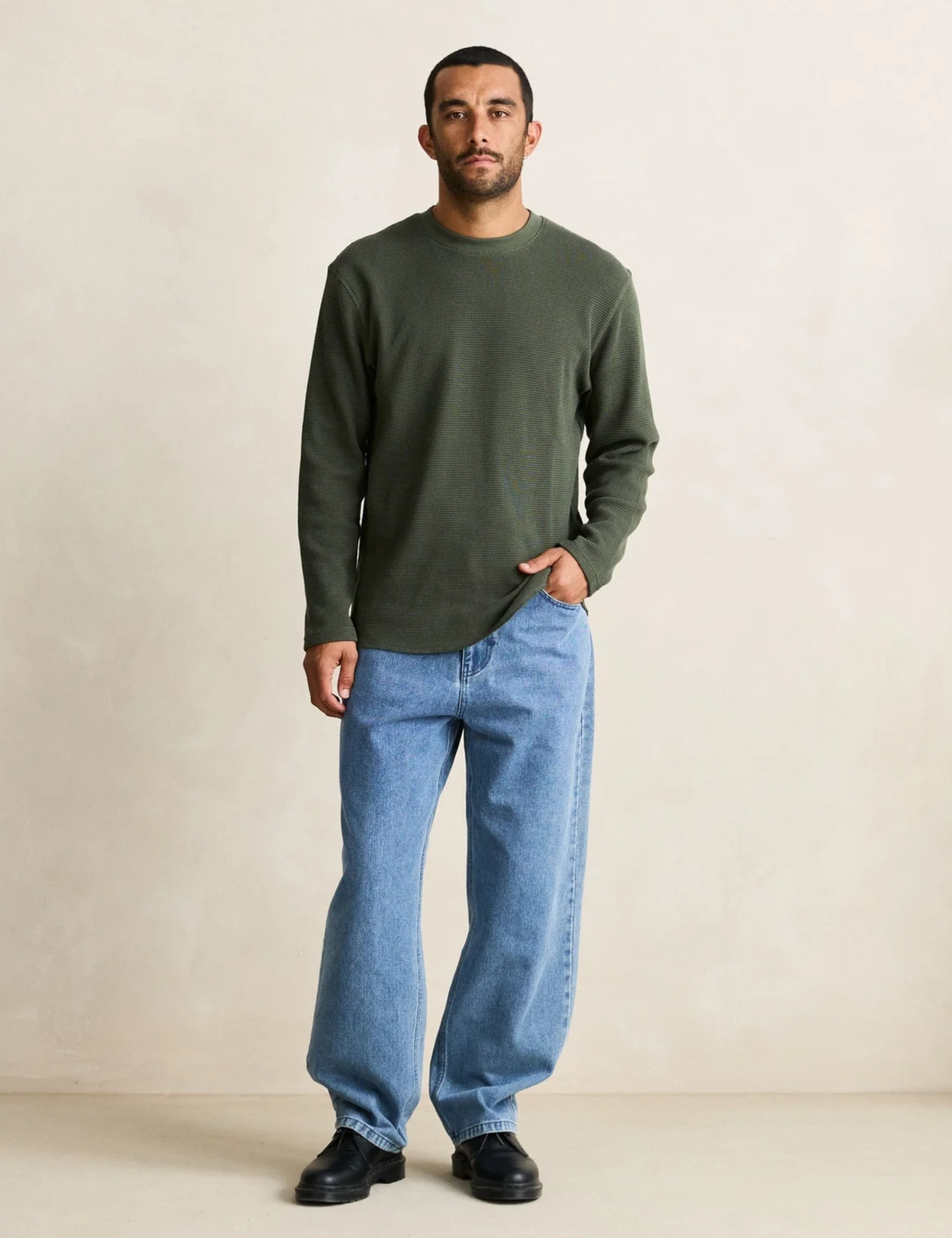 Rhythm Classic Waffle Knit Shirt Forest Green Mens Thermal Base Layer Shirt
