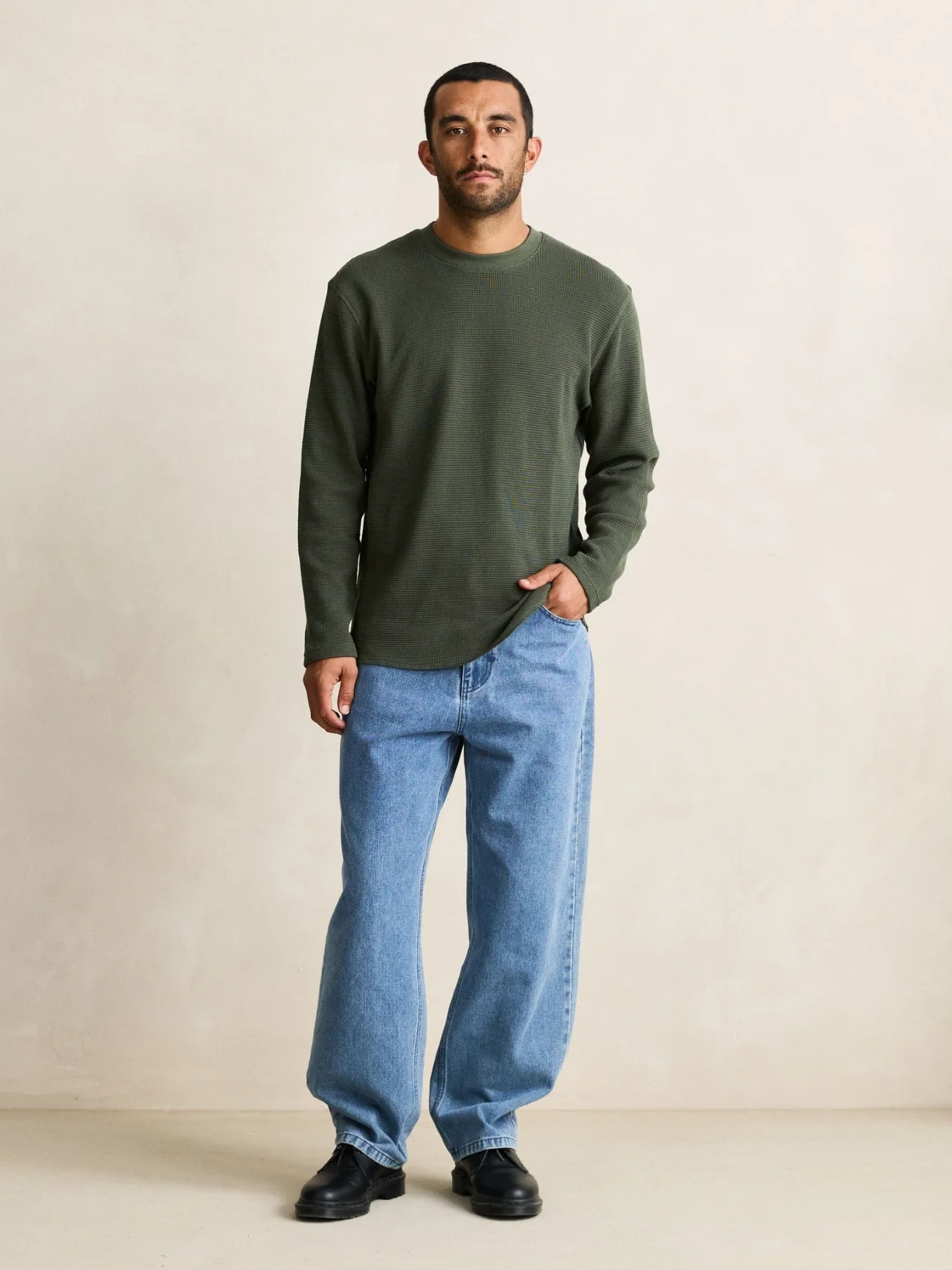 Rhythm Classic Waffle Knit Shirt Forest Green Mens Thermal Base Layer Shirt