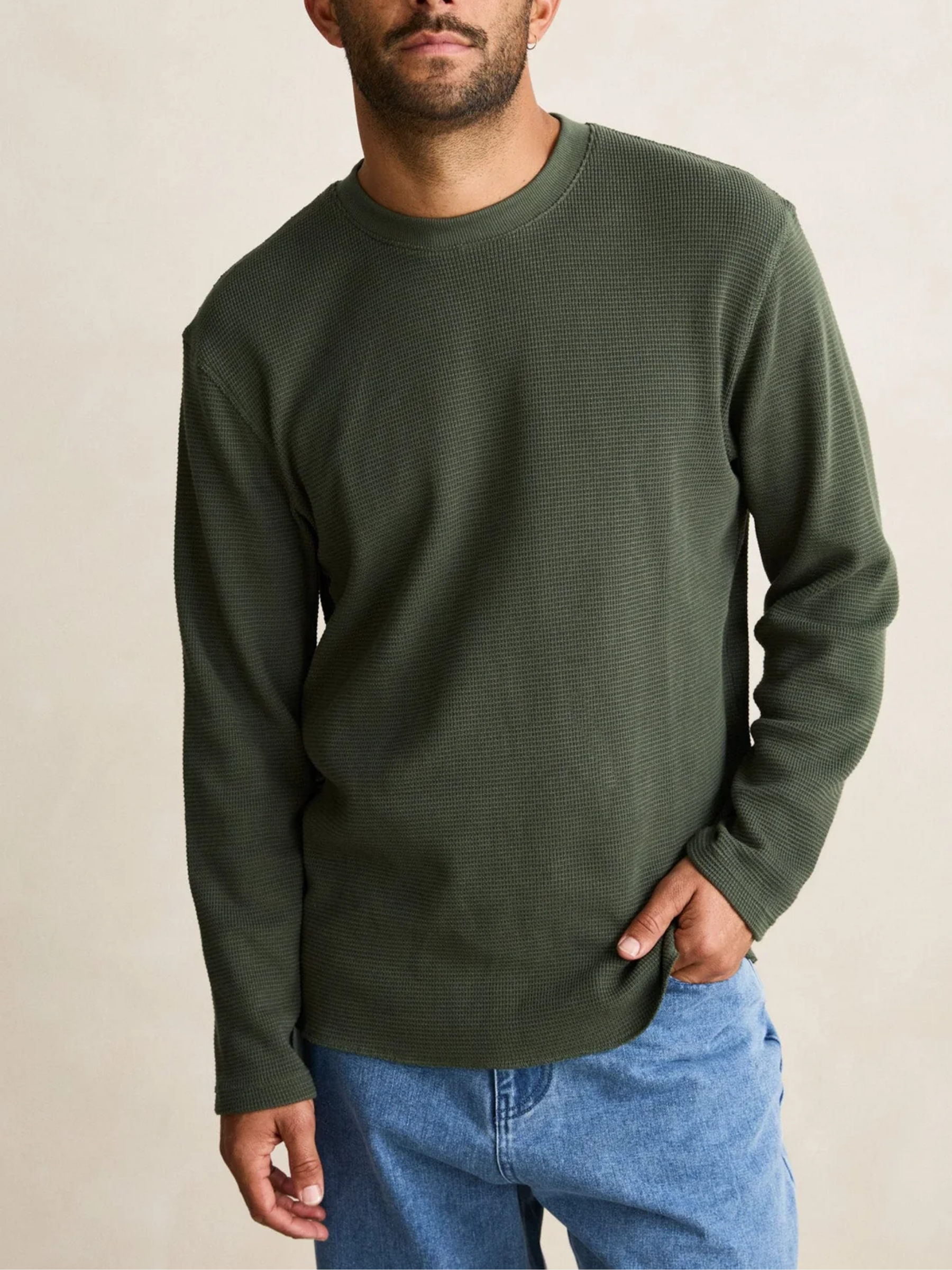 Rhythm Classic Waffle Knit Shirt Forest Green Mens Thermal Base Layer Shirt