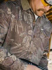 Seager Canvas Cotton Over Shirt Bison Workshirt in Seager Camo - model front lifestyle