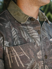 Seager Canvas Cotton Over Shirt Bison Workshirt in Seager Camo - lifestyle model zoom front