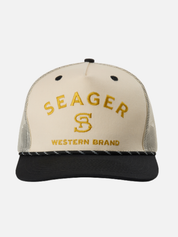 Seager Branded Trucker Snapback Black Cream Yellow Men’s Seager Hats Accessories for Guys Gifts for Him Athens GA Georgia Kempt Menswear Store Near Me 