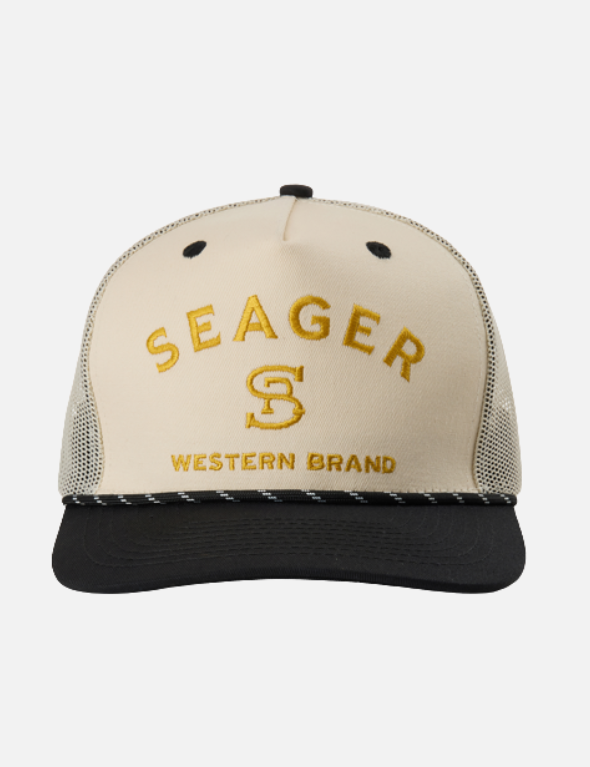 Seager Branded Trucker Snapback Black Cream Yellow Men’s Seager Hats Accessories for Guys Gifts for Him Athens GA Georgia Kempt Menswear Store Near Me 