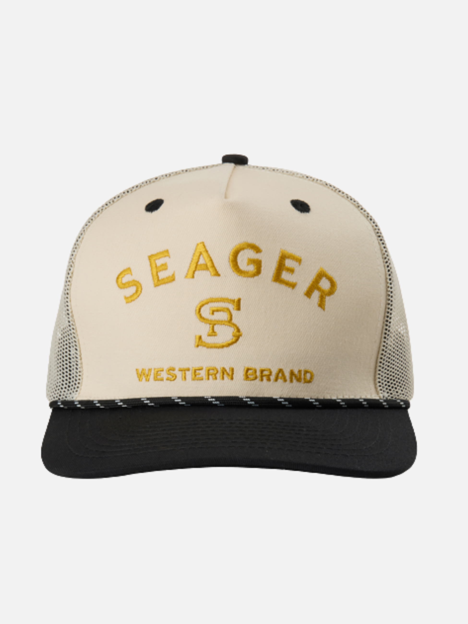 Seager Branded Trucker Snapback Black Cream Yellow Men’s Seager Hats Accessories for Guys Gifts for Him Athens GA Georgia Kempt Menswear Store Near Me 