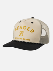 Seager Branded Trucker Snapback Black Cream Yellow Men’s Seager Hats Accessories for Guys Gifts for Him Athens GA Georgia Kempt Menswear Store Near Me 