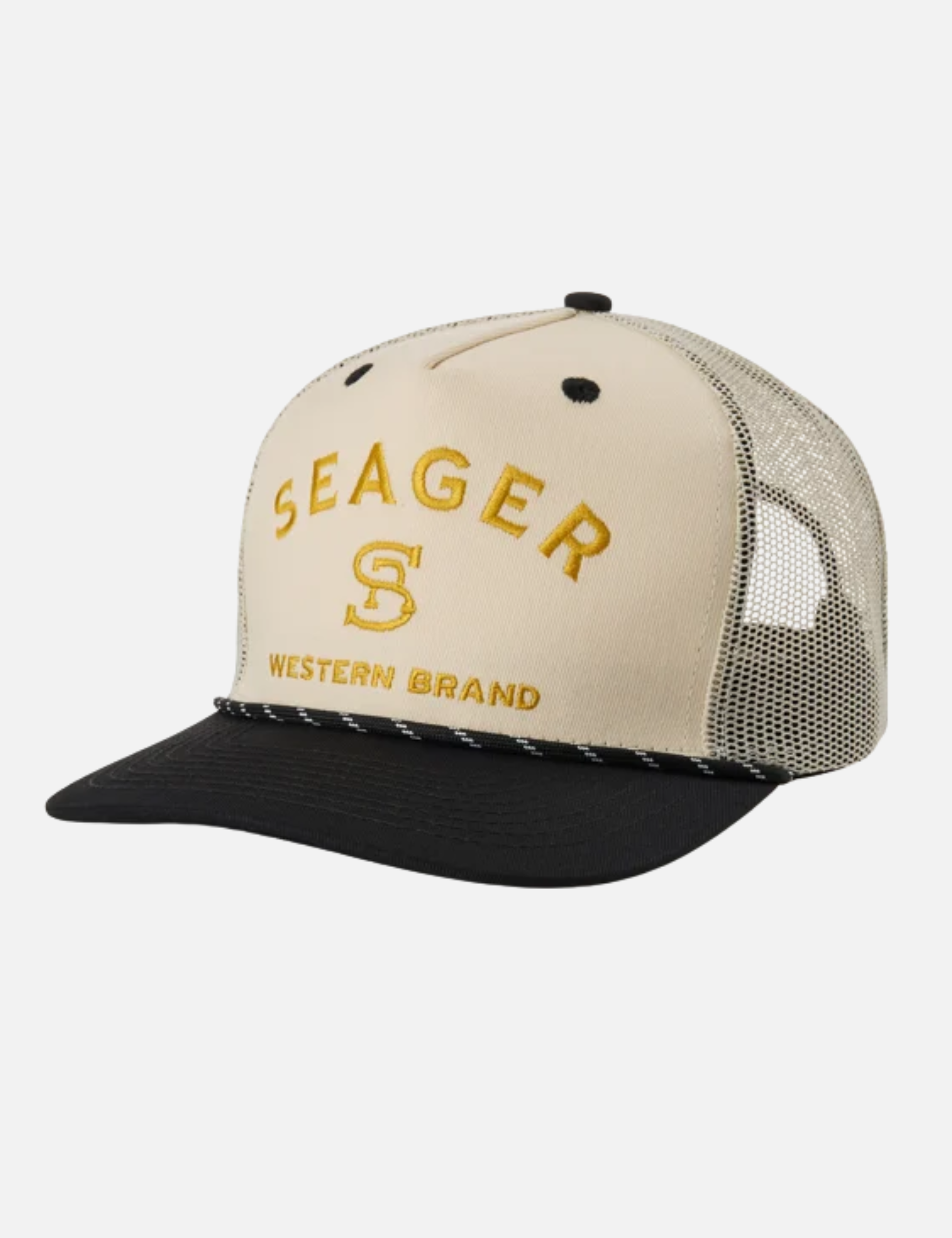 Seager Branded Trucker Snapback Black Cream Yellow Men’s Seager Hats Accessories for Guys Gifts for Him Athens GA Georgia Kempt Menswear Store Near Me 
