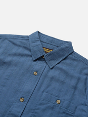 Seager Caldera Short Sleeve Shirt Button Up Collared Men’s Top for Men Faded Denim Blue Textured Tops for Guys Spring Summer Athens GA Georgia Kempt Menswear Store Near Me