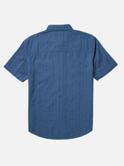 Seager Caldera Short Sleeve Shirt Button Up Collared Men’s Top for Men Faded Denim Blue Textured Tops for Guys Spring Summer Athens GA Georgia Kempt Menswear Store Near Me