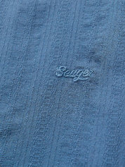 Seager Caldera Short Sleeve Shirt Button Up Collared Men’s Top for Men Faded Denim Blue Textured Tops for Guys Spring Summer Athens GA Georgia Kempt Menswear Store Near Me