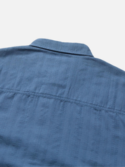 Seager Caldera Short Sleeve Shirt Button Up Collared Men’s Top for Men Faded Denim Blue Textured Tops for Guys Spring Summer Athens GA Georgia Kempt Menswear Store Near Me