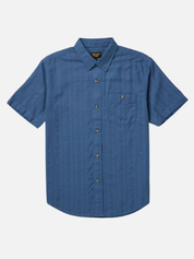 Seager Caldera Short Sleeve Shirt Button Up Collared Men’s Top for Men Faded Denim Blue Textured Tops for Guys Spring Summer Athens GA Georgia Kempt Menswear Store Near Me