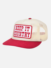 Seager Keep It Country Mesh Trucker Hat Cream Red Patch High Profile Two Tone Hats for Guys Men’s Accessories for Men Athens GA Georgia Kempt Menswear Store Near Me