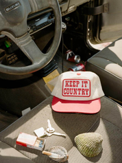 Seager Keep It Country Mesh Trucker Hat Cream Red Patch High Profile Two Tone Hats for Guys Men’s Accessories for Men Athens GA Georgia Kempt Menswear Store Near Me