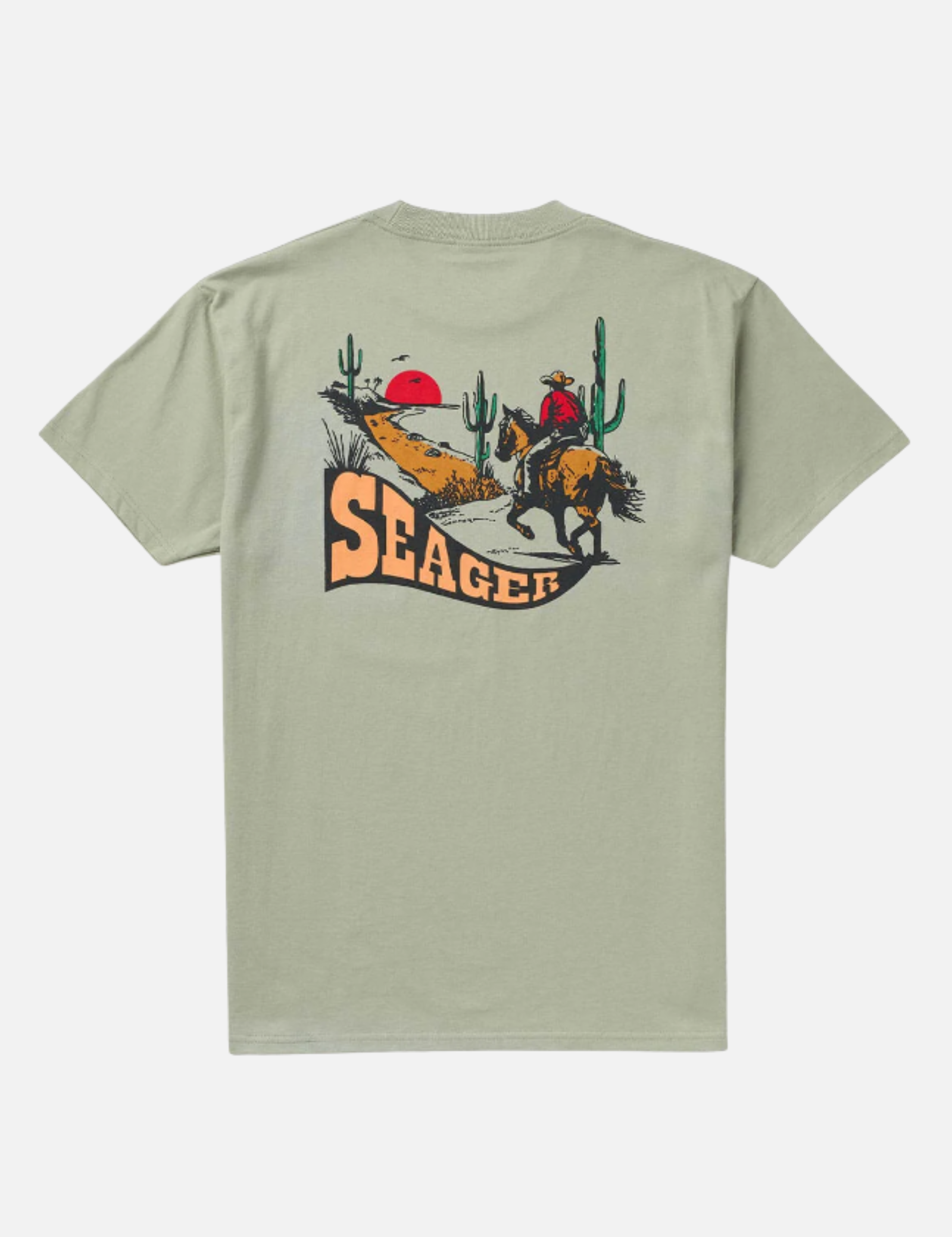 Seager Long Ride Tee Desert Green Graphic T-Shirt for Men Back and Chest Graphics Men’s Tops for Men Seager Western Brand Athens GA Georgia Kempt Menswear Store Near Me