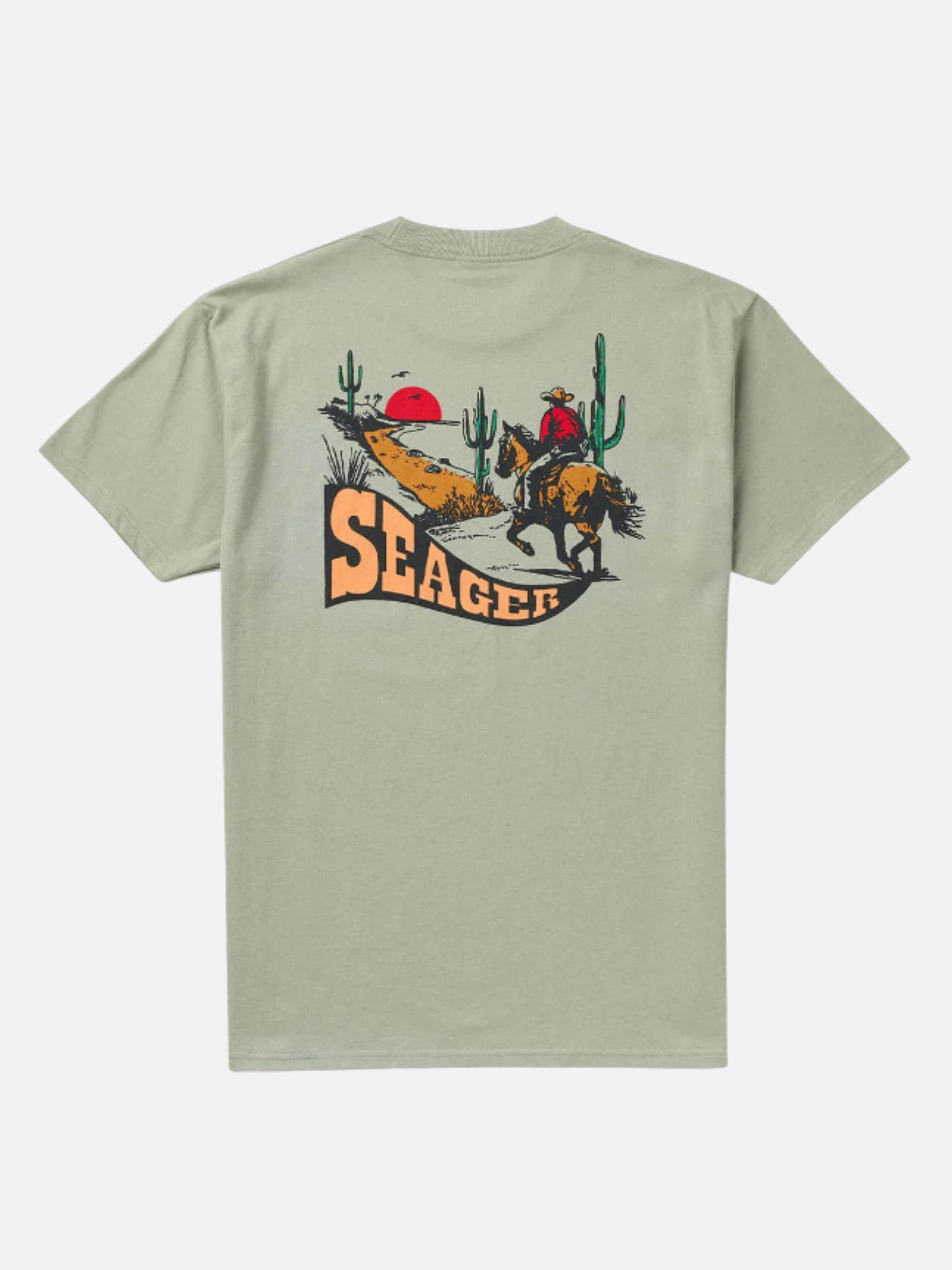 Seager Long Ride Tee Desert Green Graphic T-Shirt for Men Back and Chest Graphics Men’s Tops for Men Seager Western Brand Athens GA Georgia Kempt Menswear Store Near Me