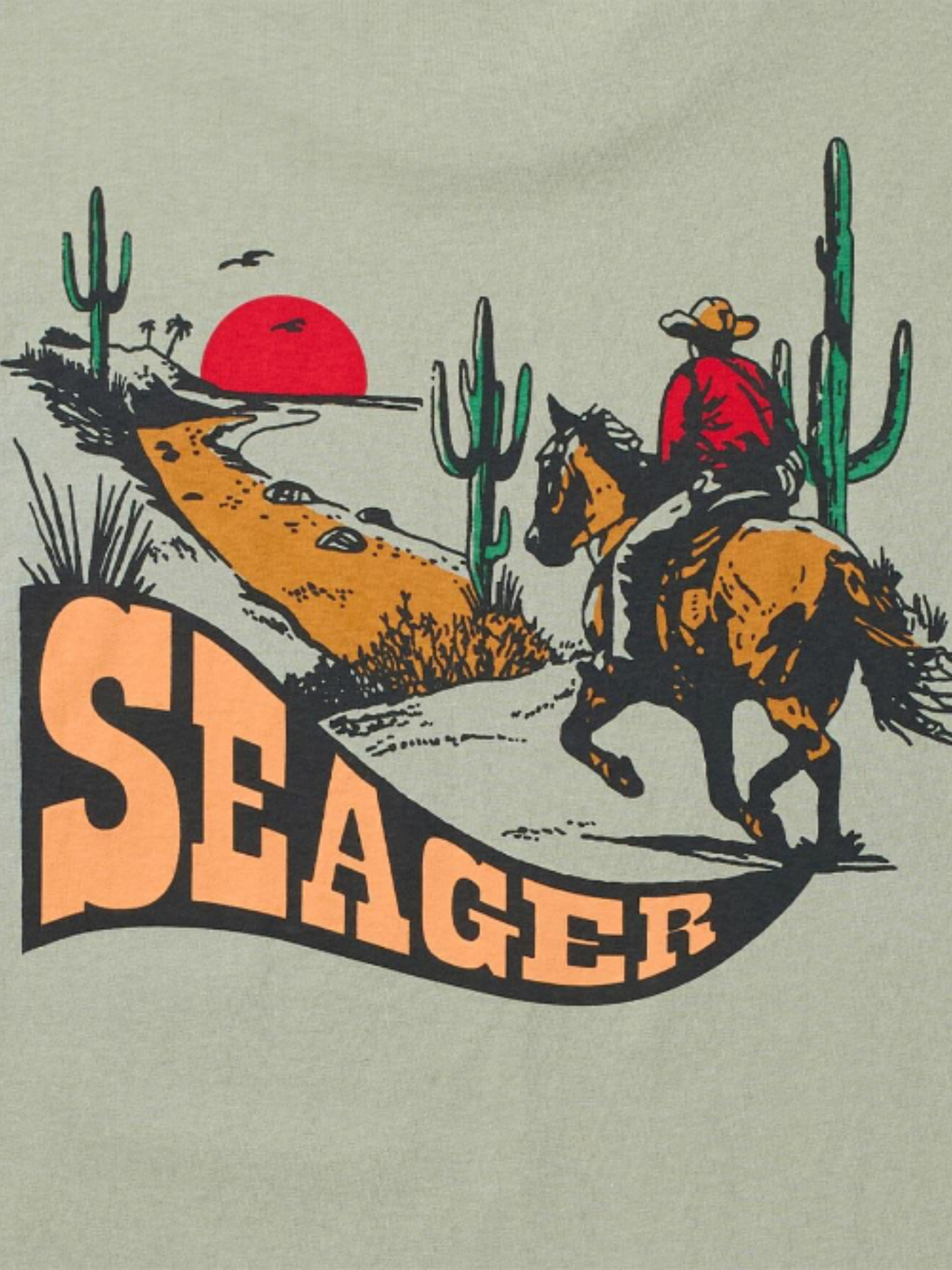 Seager Long Ride Tee Desert Green Graphic T-Shirt for Men Back and Chest Graphics Men’s Tops for Men Seager Western Brand Athens GA Georgia Kempt Menswear Store Near Me