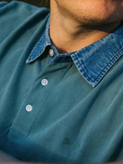 Seager Western Brand Mallet Polo Evergreen Denim Collar Casual Summer Polo for Men Men’s Tops for Guy Athens GA Georgia Kempt Menswear Store Near Me
