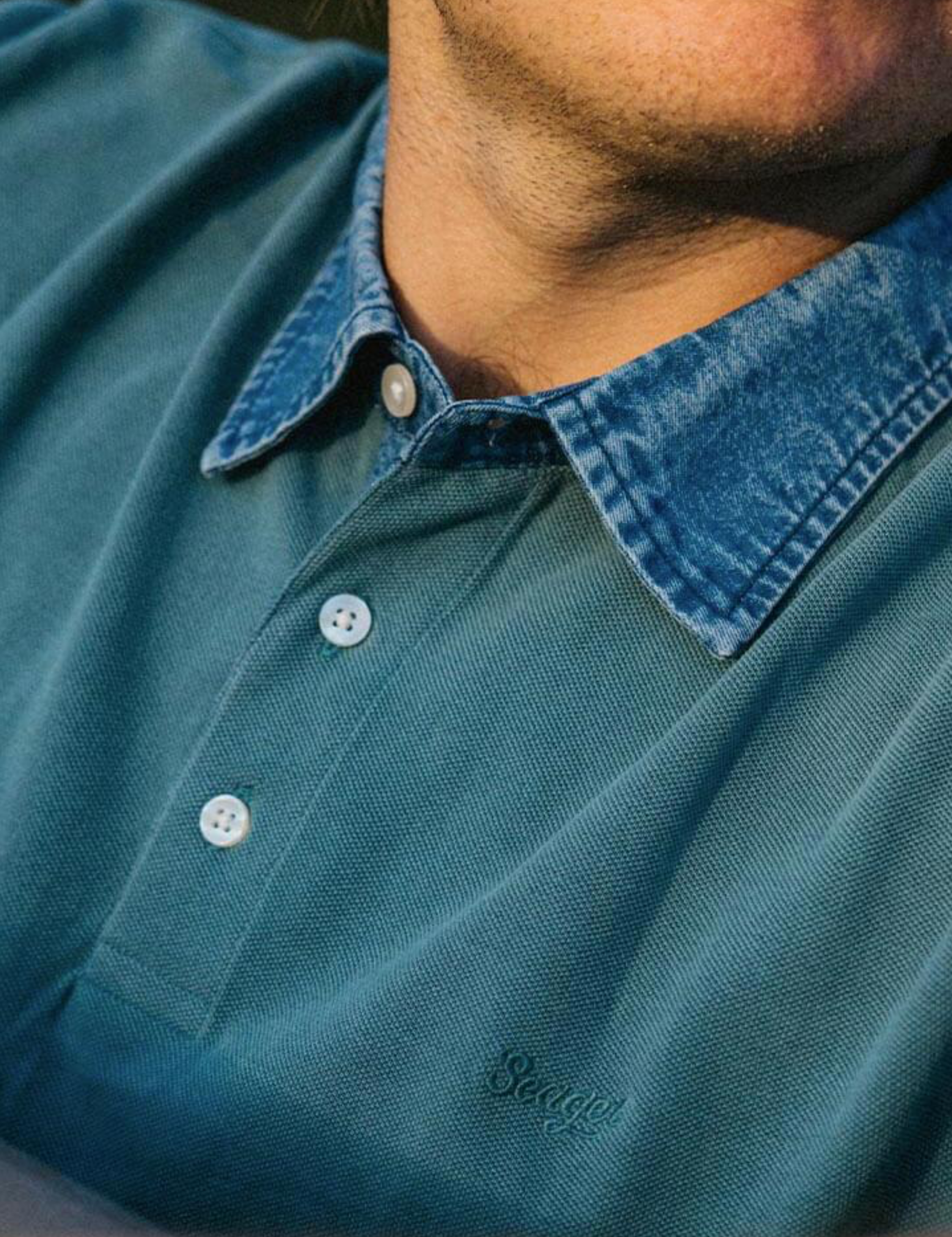 Seager Western Brand Mallet Polo Evergreen Denim Collar Casual Summer Polo for Men Men’s Tops for Guy Athens GA Georgia Kempt Menswear Store Near Me