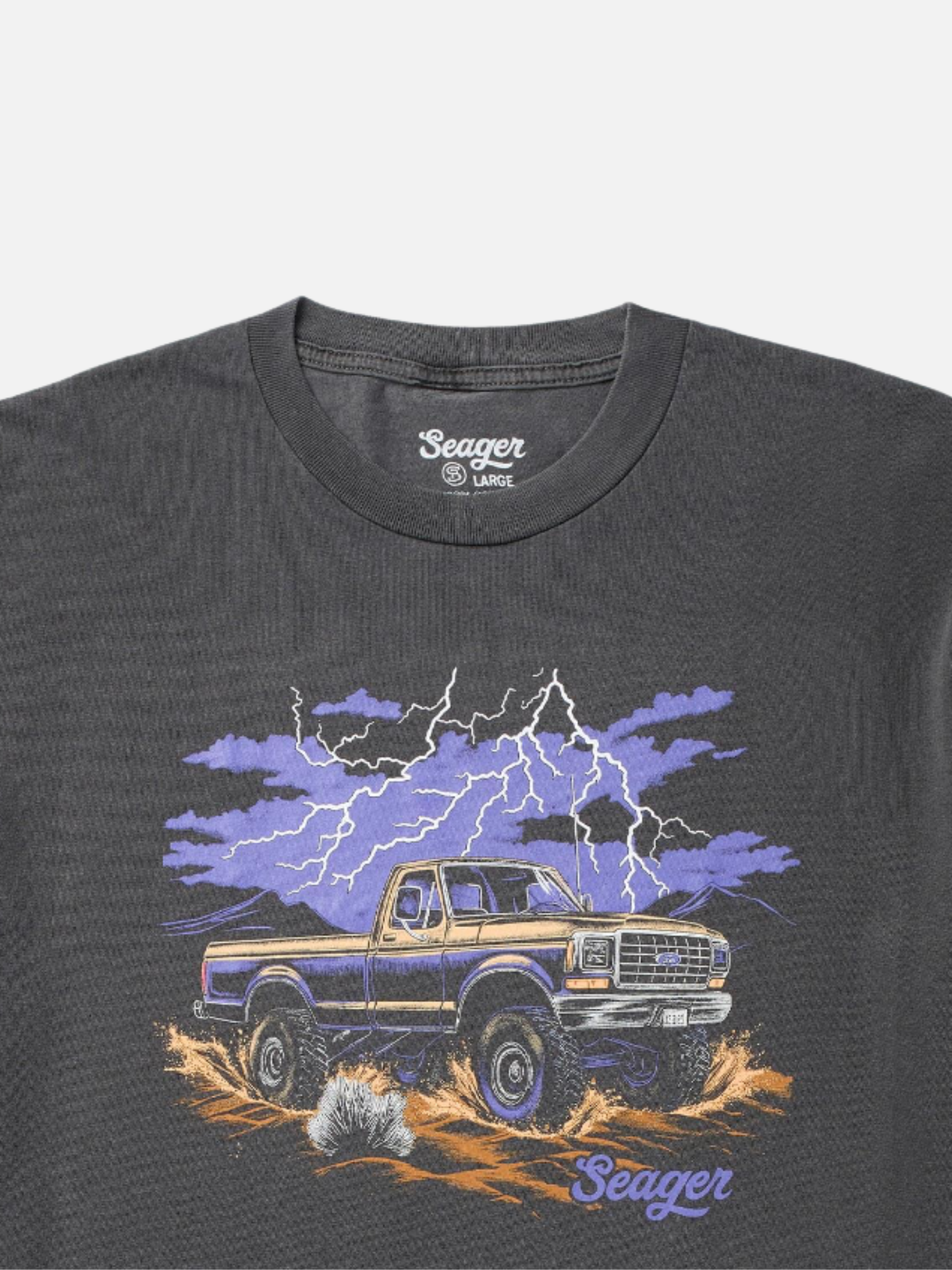 Seager Premium Tee Mud Romp Graphic T-Shirt Pigment Black Washed Out Vintage Style Tee Shirt for Men Spring Summer Men’s Front Graphic Shirt Seager Western Brand Athens GA Georgia Kempt Menswear Store Near Me