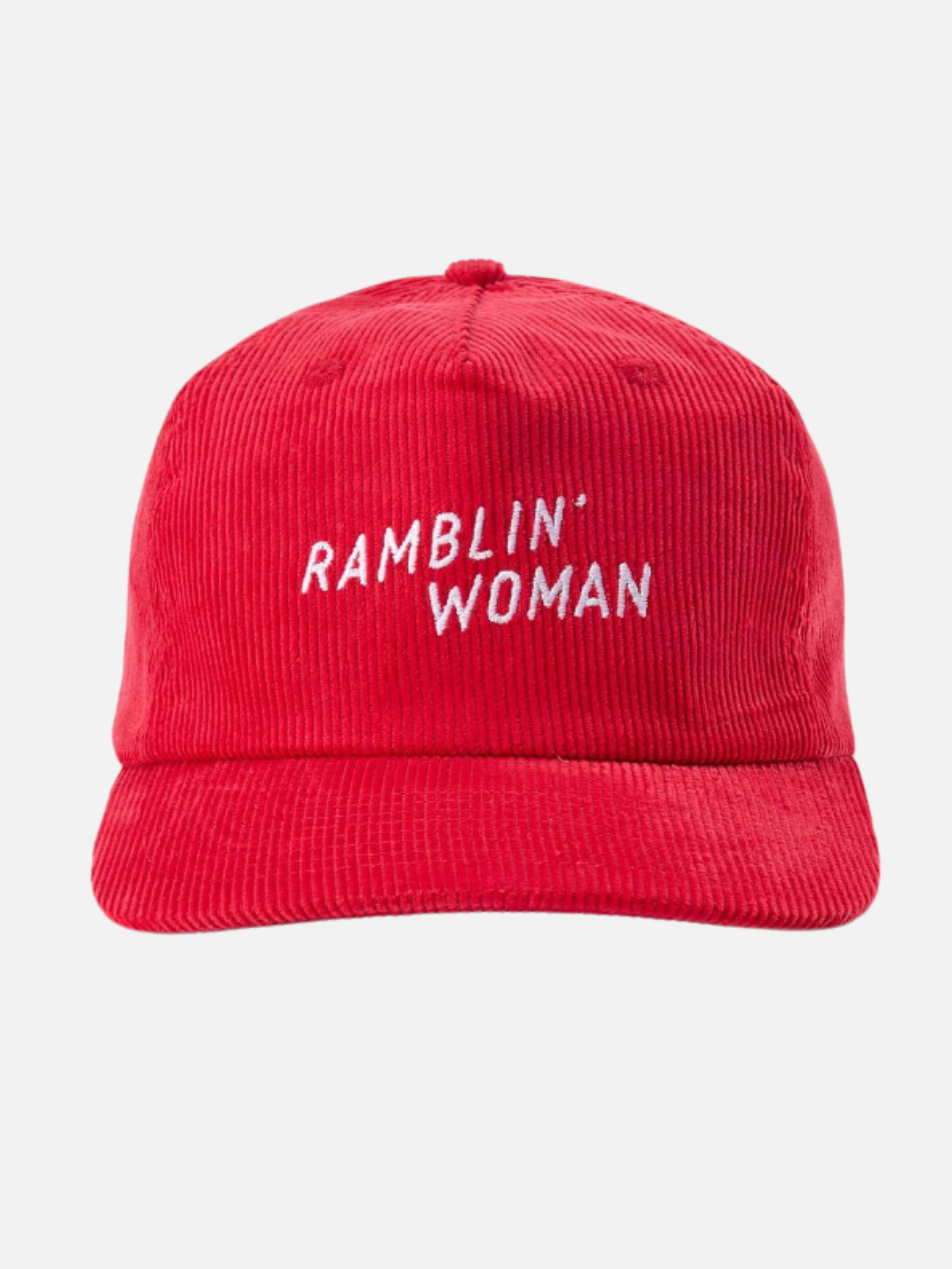 Seager Corduroy Ramblin’ Woman Snapback Hat in Red - flat front