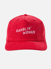 Seager Corduroy Ramblin’ Woman Snapback Hat in Red - flat front
